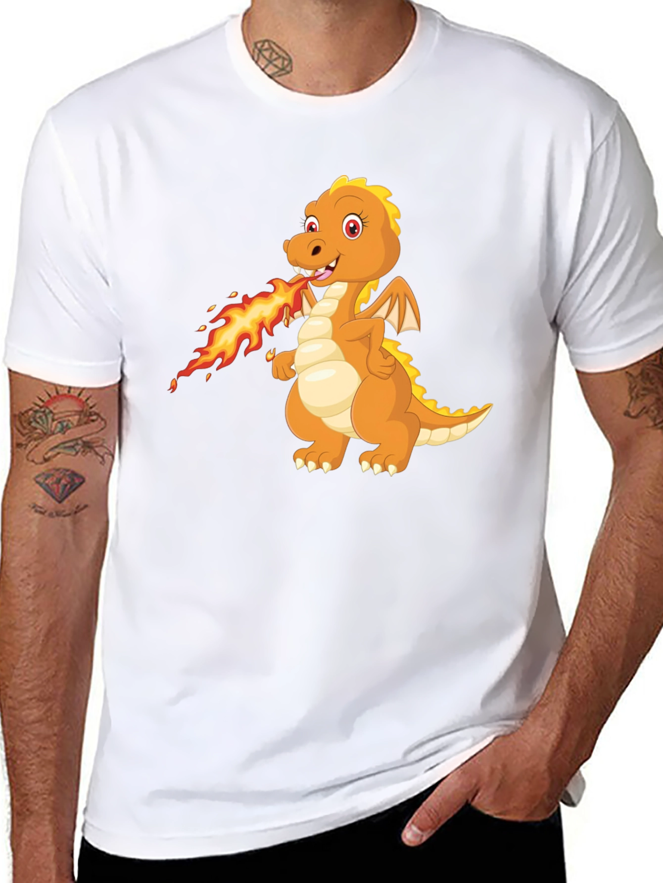 Dragon Fire T-Shirt - Black Cartoon Graphic
