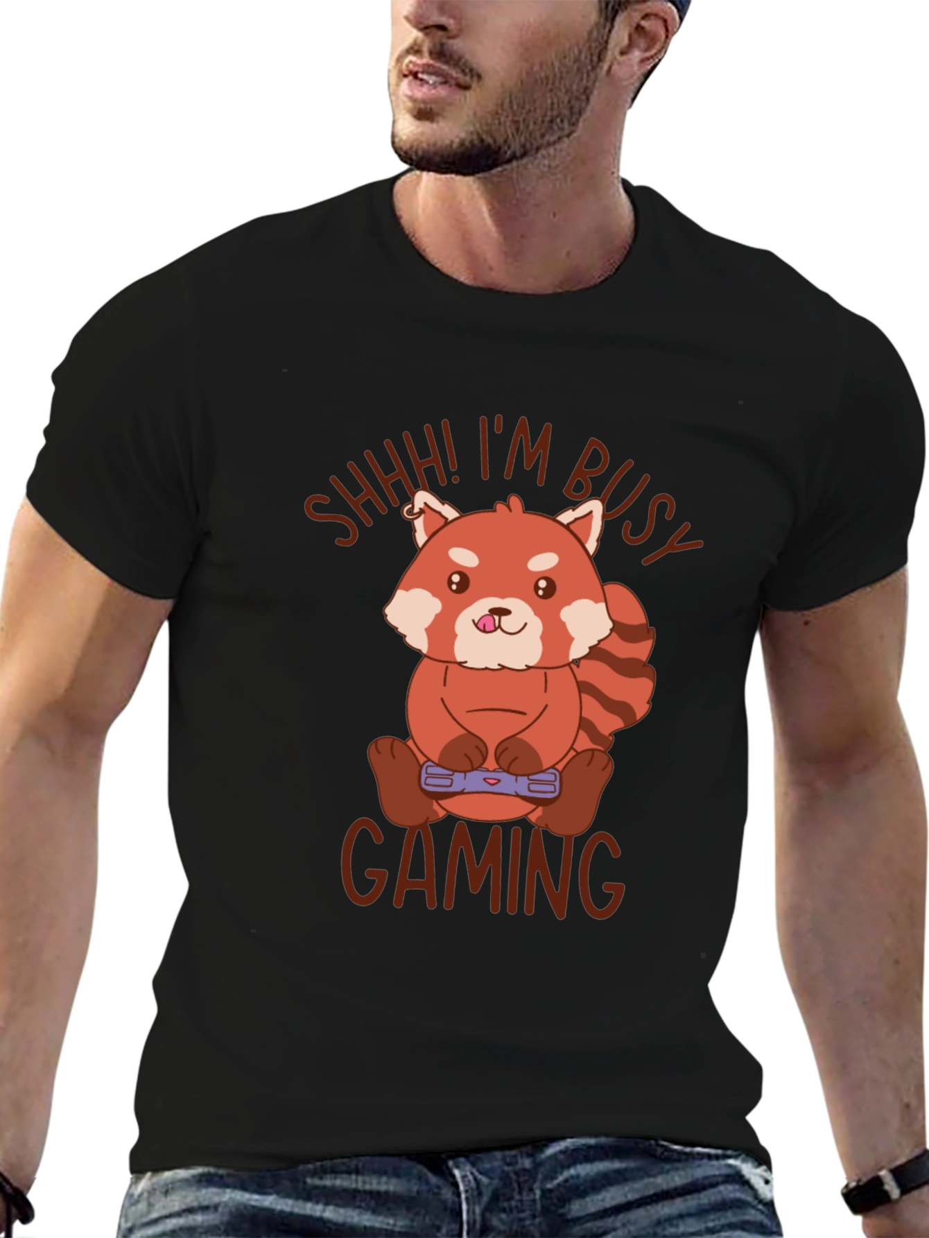 Gamer Red Panda T-Shirt - Shhh! Im Busy Gaming