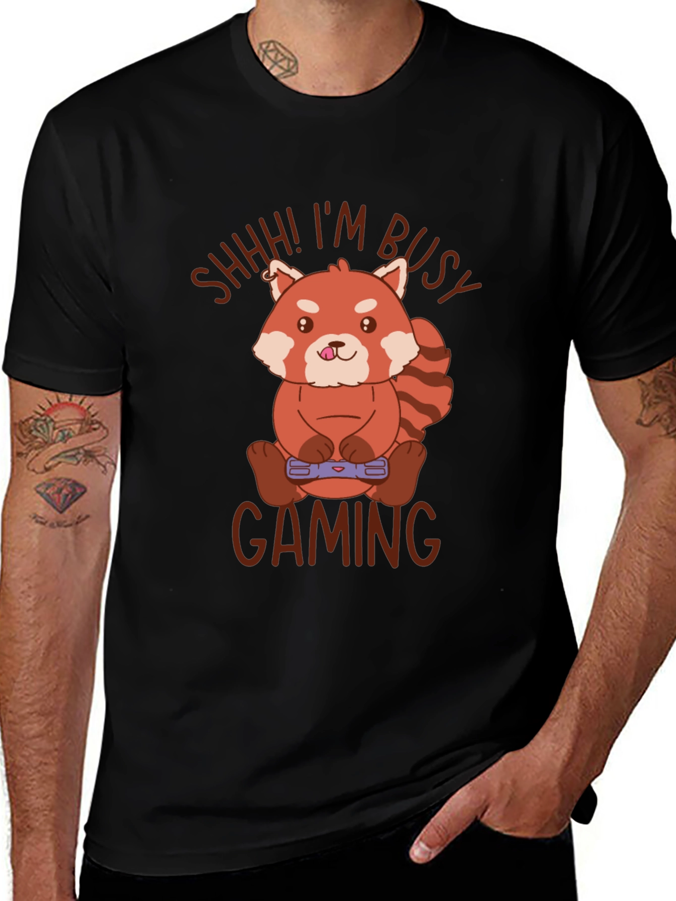 Gamer Red Panda T-Shirt - Shhh! Im Busy Gaming