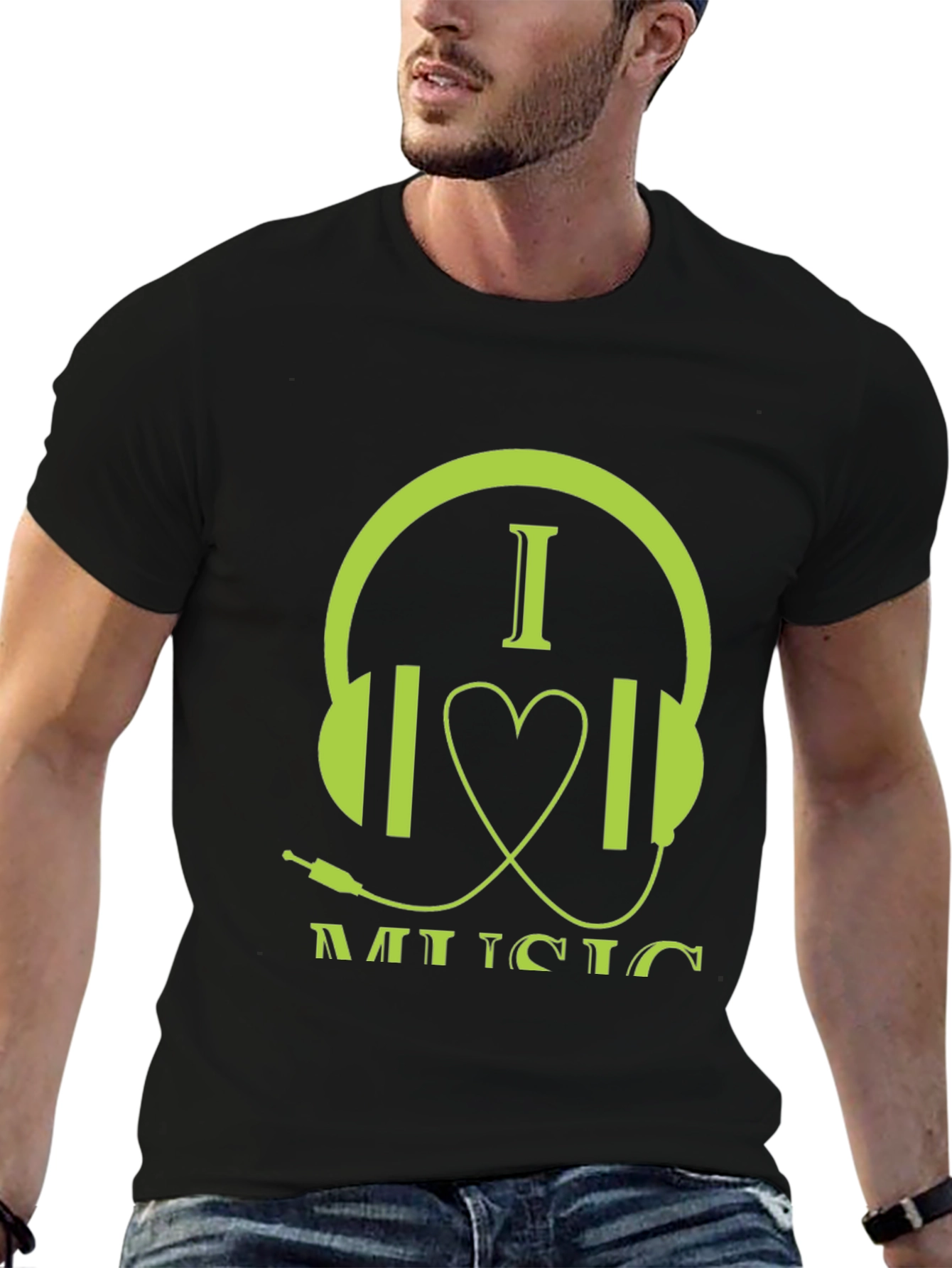 I Love Music Graphic Tee - Stylish Headphone Design