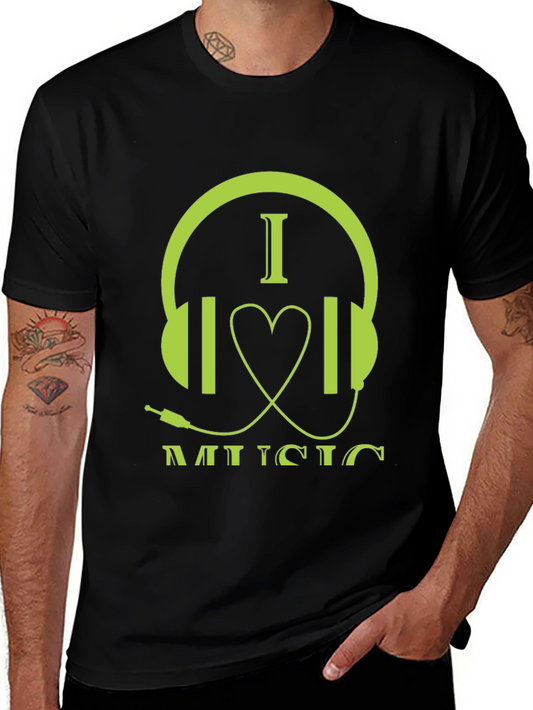 I Love Music Graphic Tee - Stylish Headphone Design