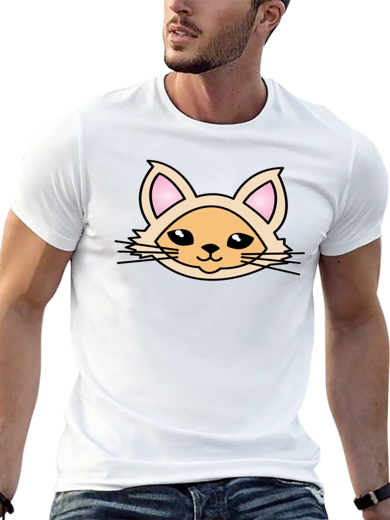 Cute Cartoon Cat Graphic T-Shirt - Black