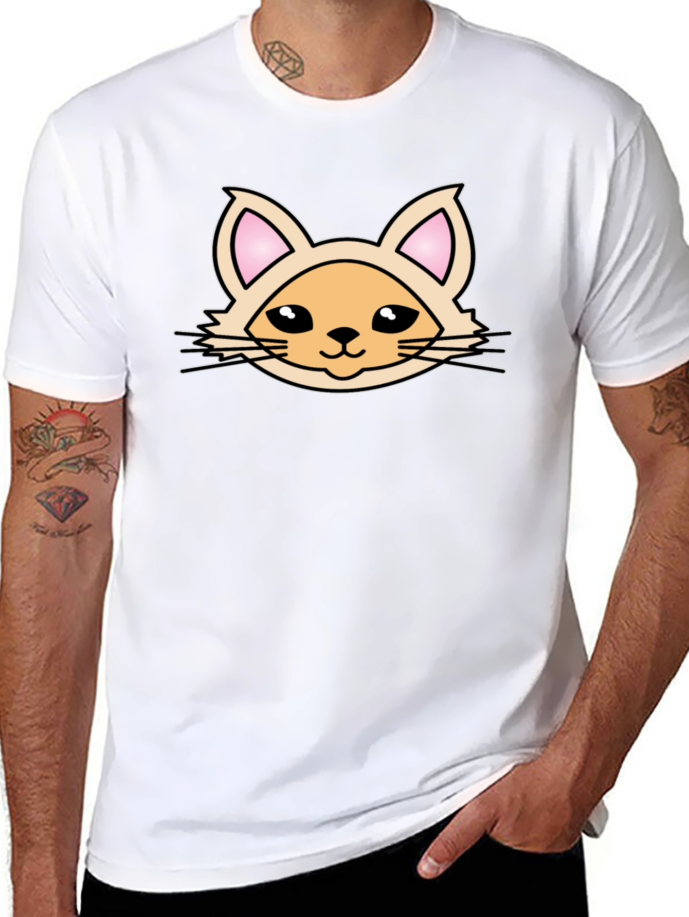 Cute Cartoon Cat Graphic T-Shirt - Black