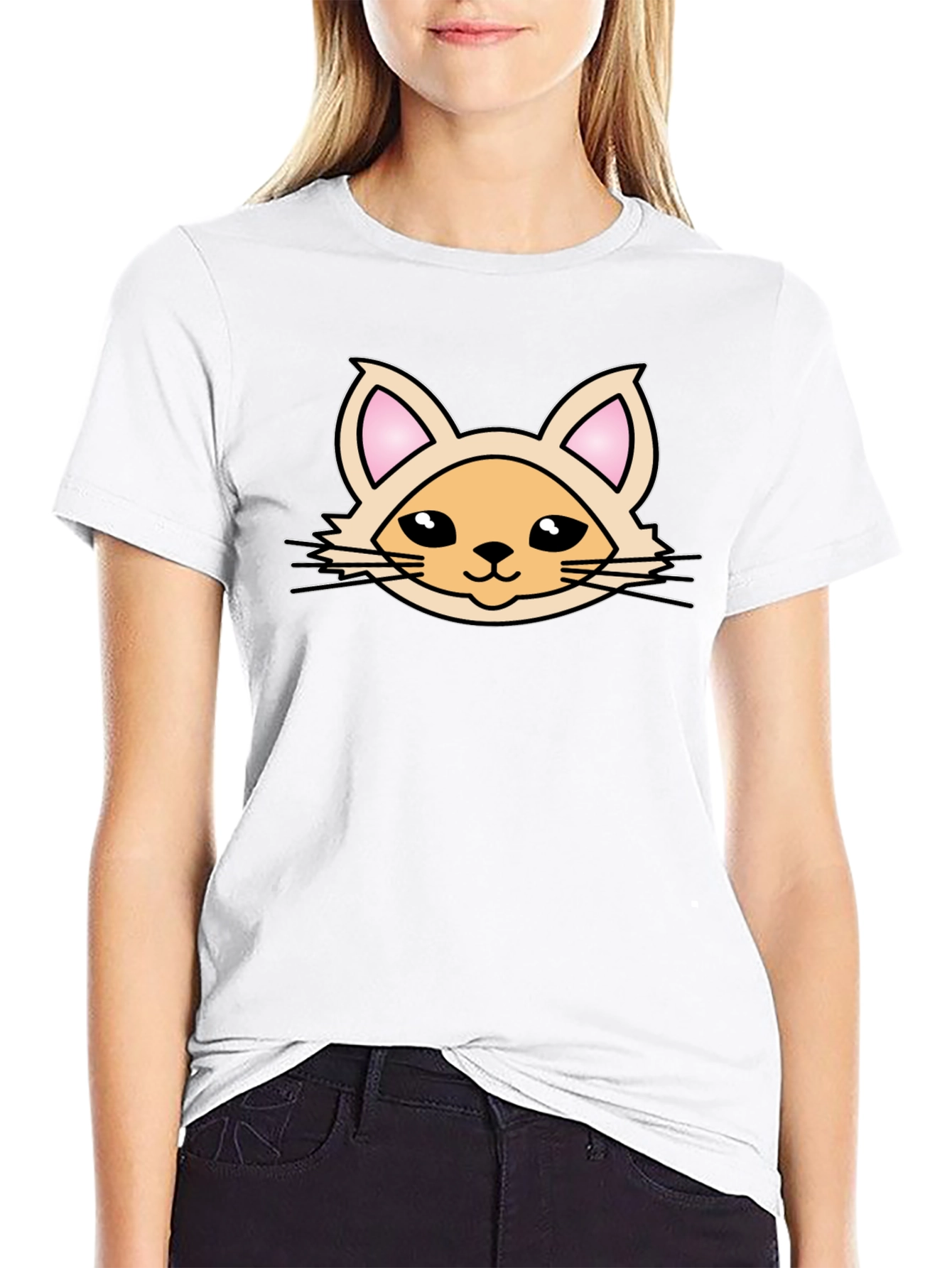 Cute Cartoon Cat Graphic T-Shirt - Black
