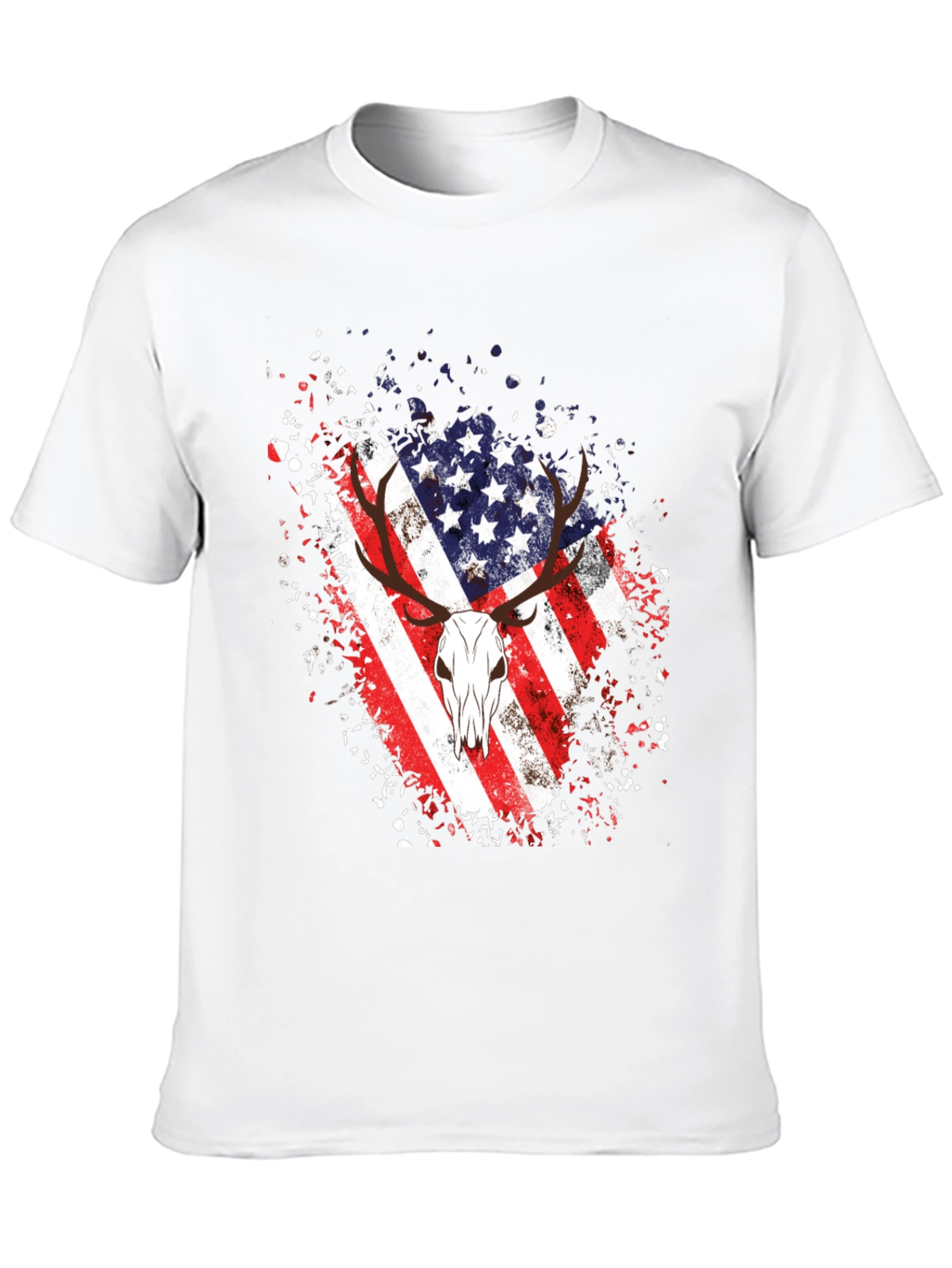 American Flag Deer Skull Graphic Tee - Black