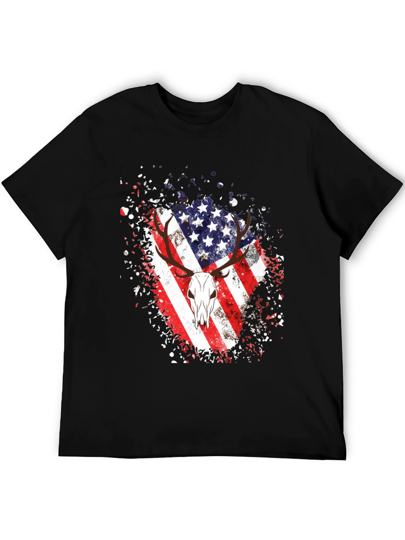 American Flag Deer Skull Graphic Tee - Black