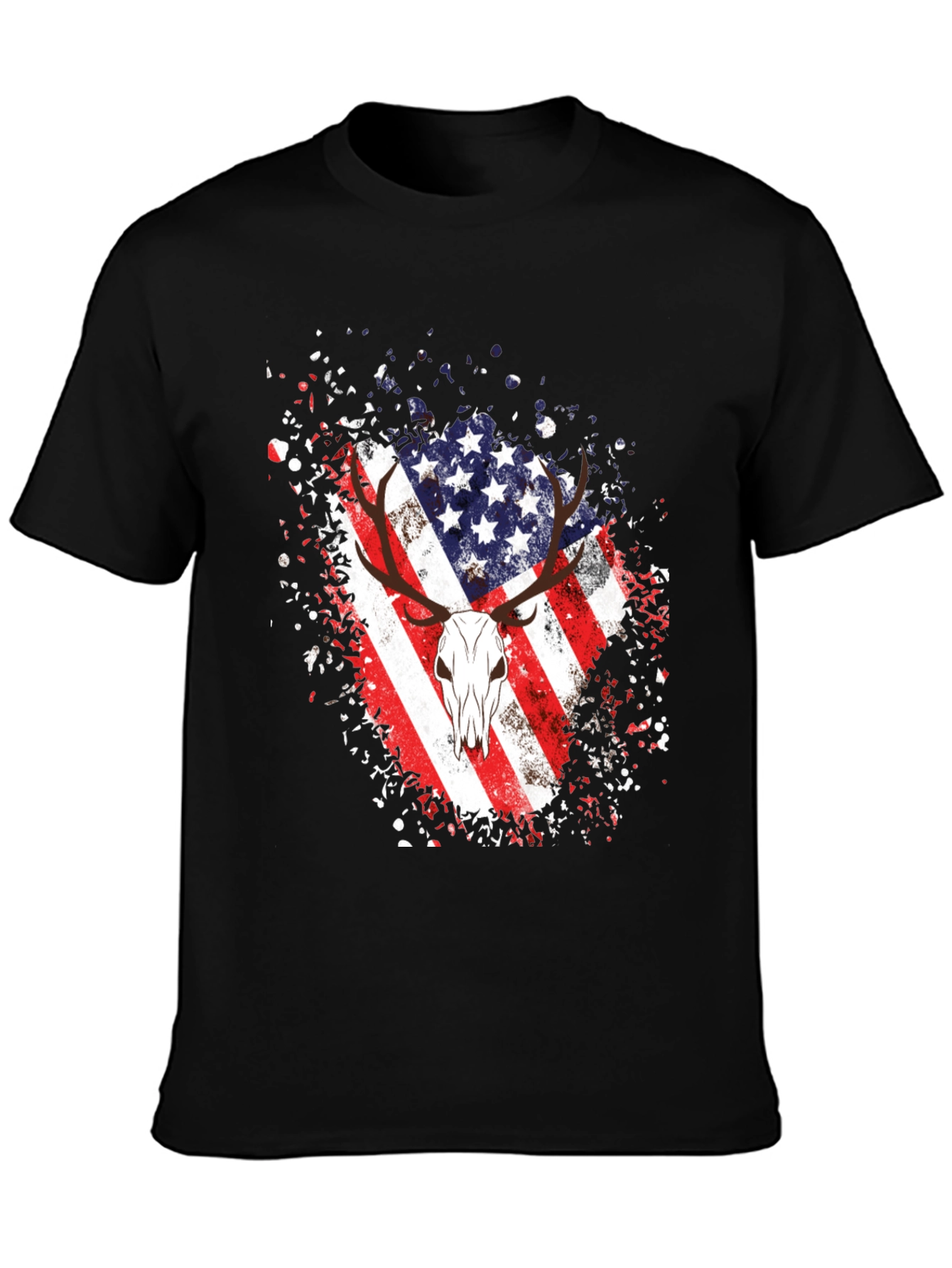 American Flag Deer Skull Graphic Tee - Black