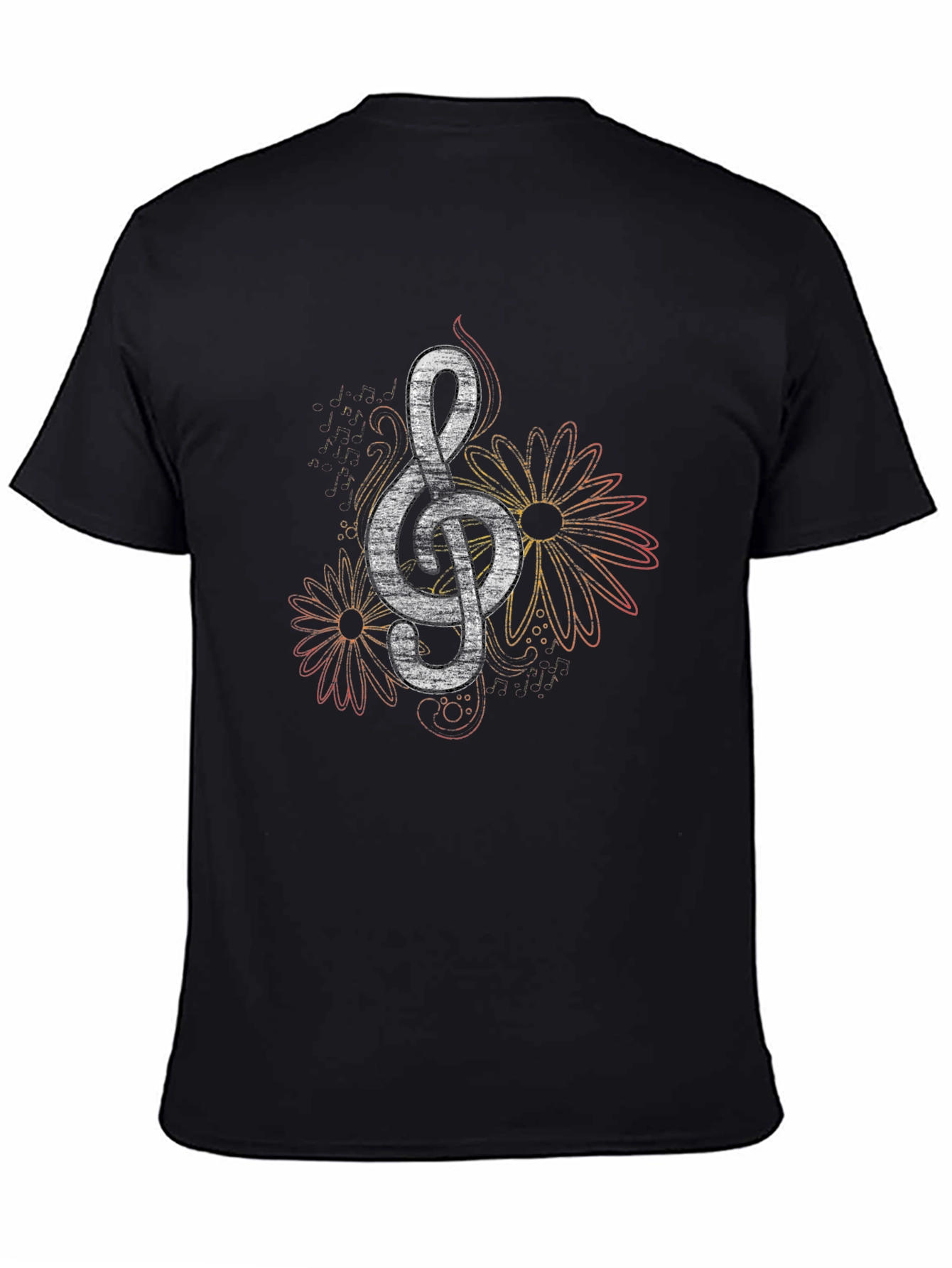 Floral Treble Clef Black Graphic Tee
