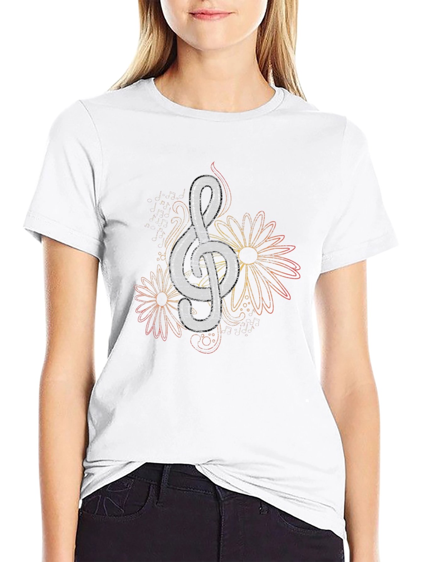 Floral Treble Clef Black Graphic Tee