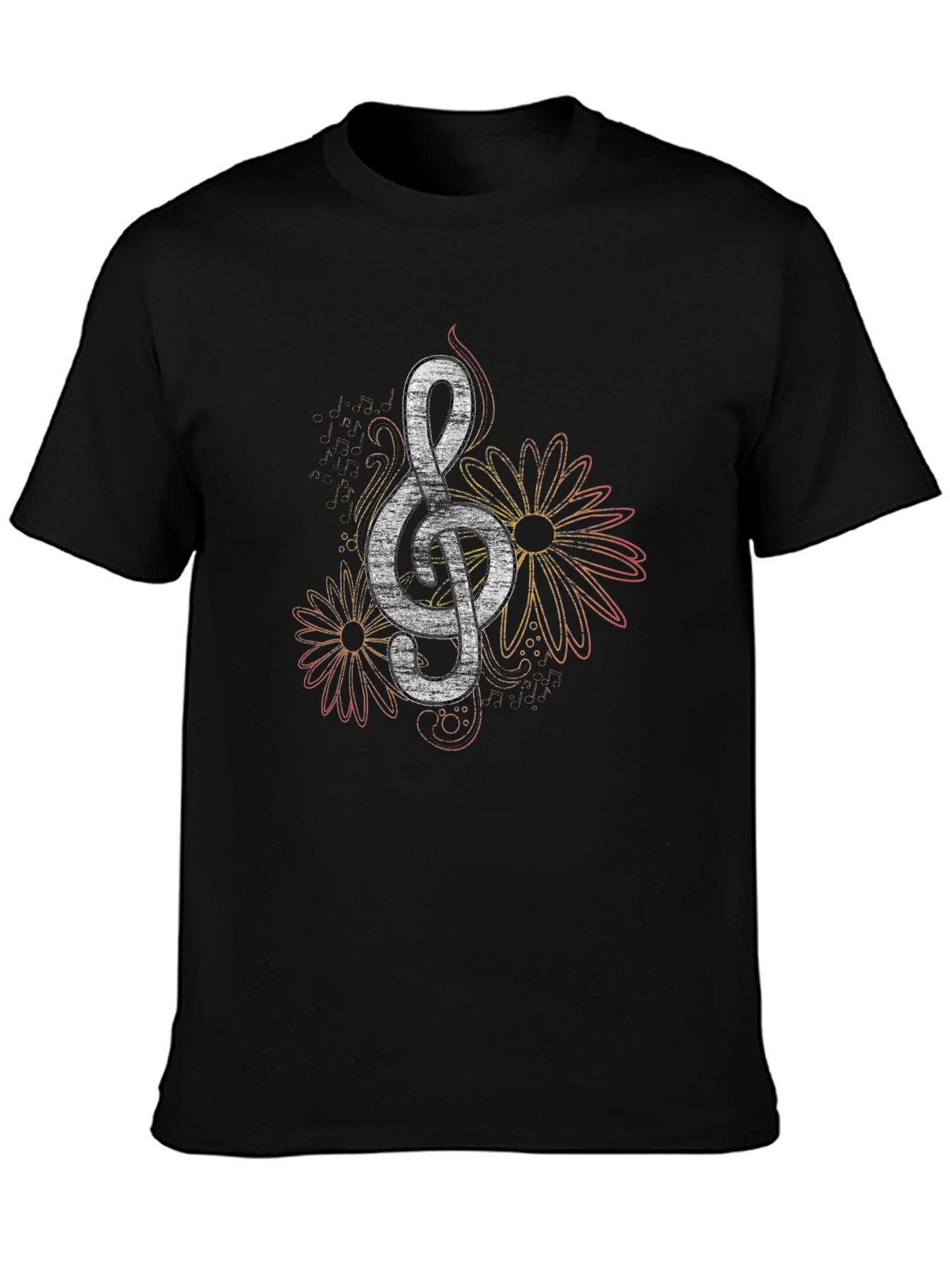 Floral Treble Clef Black Graphic Tee