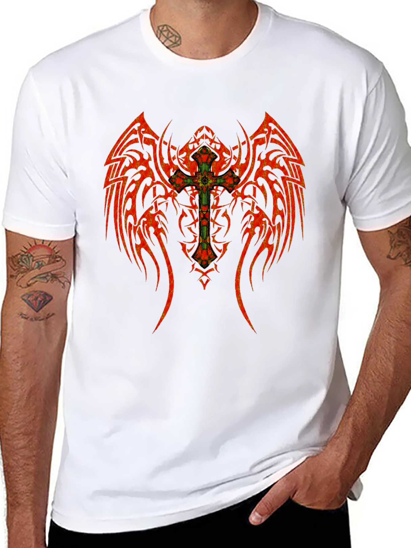 Tribal Winged Cross Graphic T-Shirt