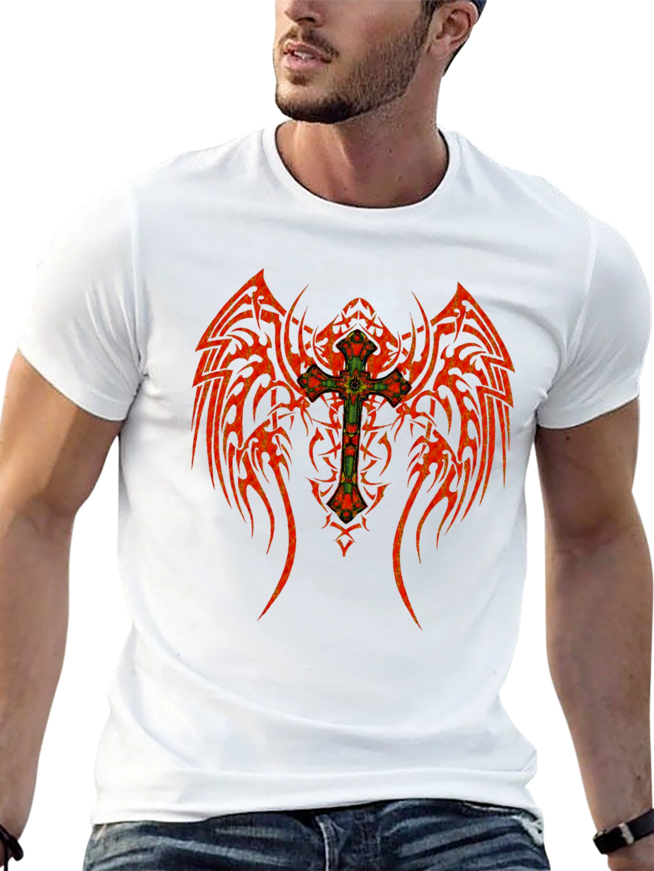 Tribal Winged Cross Graphic T-Shirt