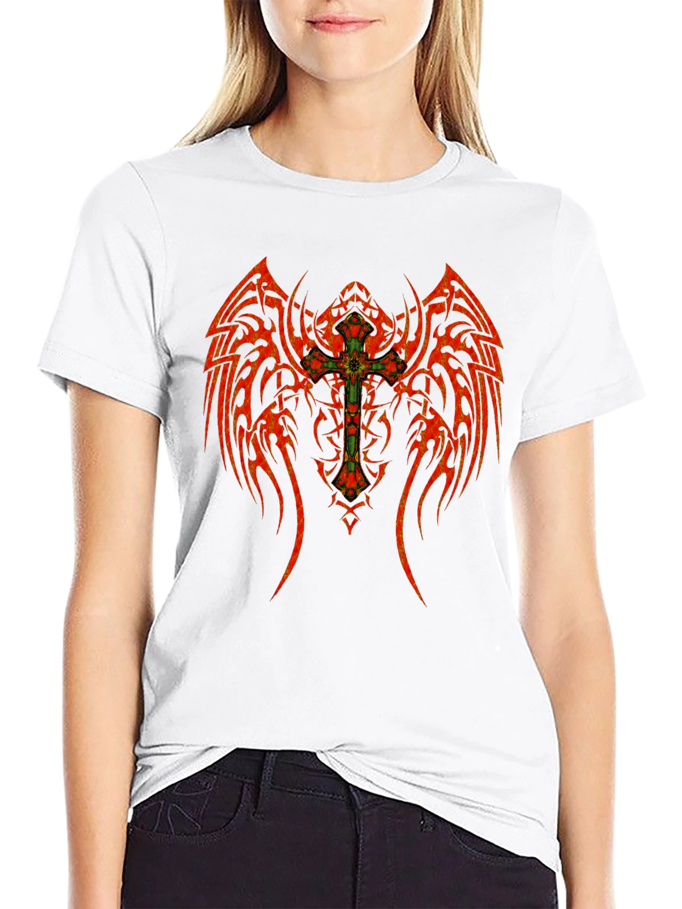 Tribal Winged Cross Graphic T-Shirt