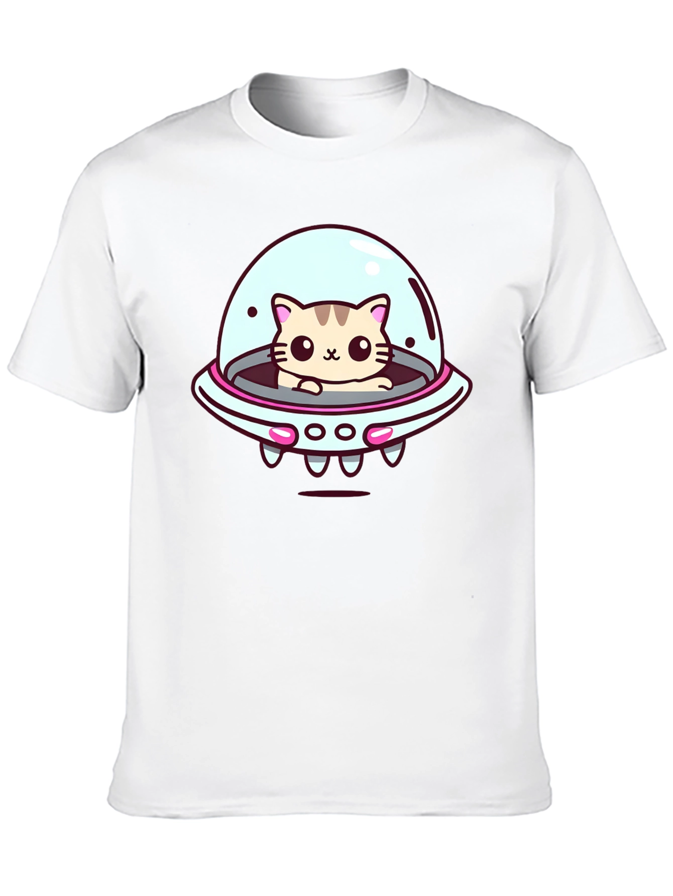 Cute Cat UFO Graphic T-Shirt - Black Cotton Tee