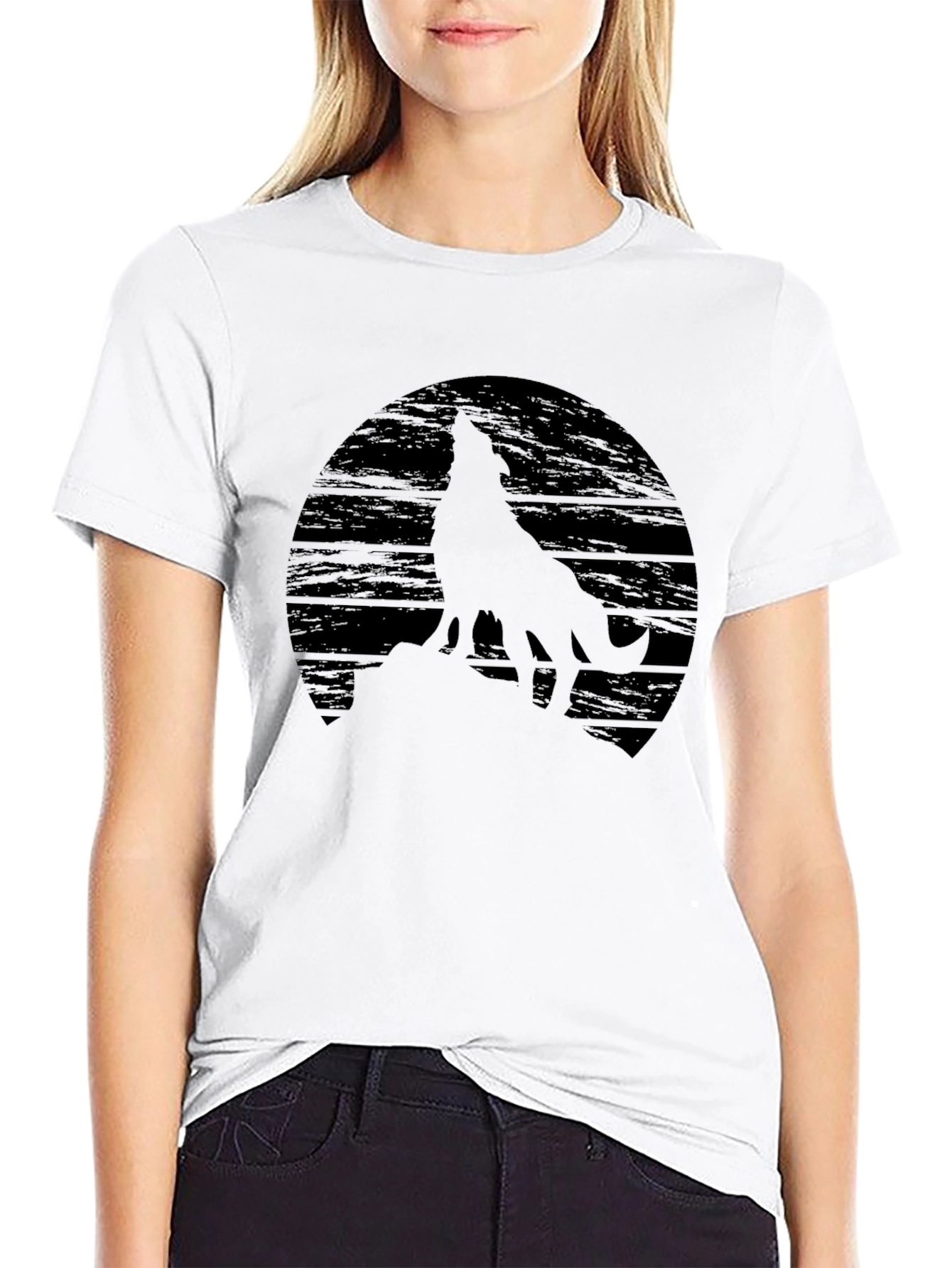 Wolf Silhouette Graphic Black T-Shirt