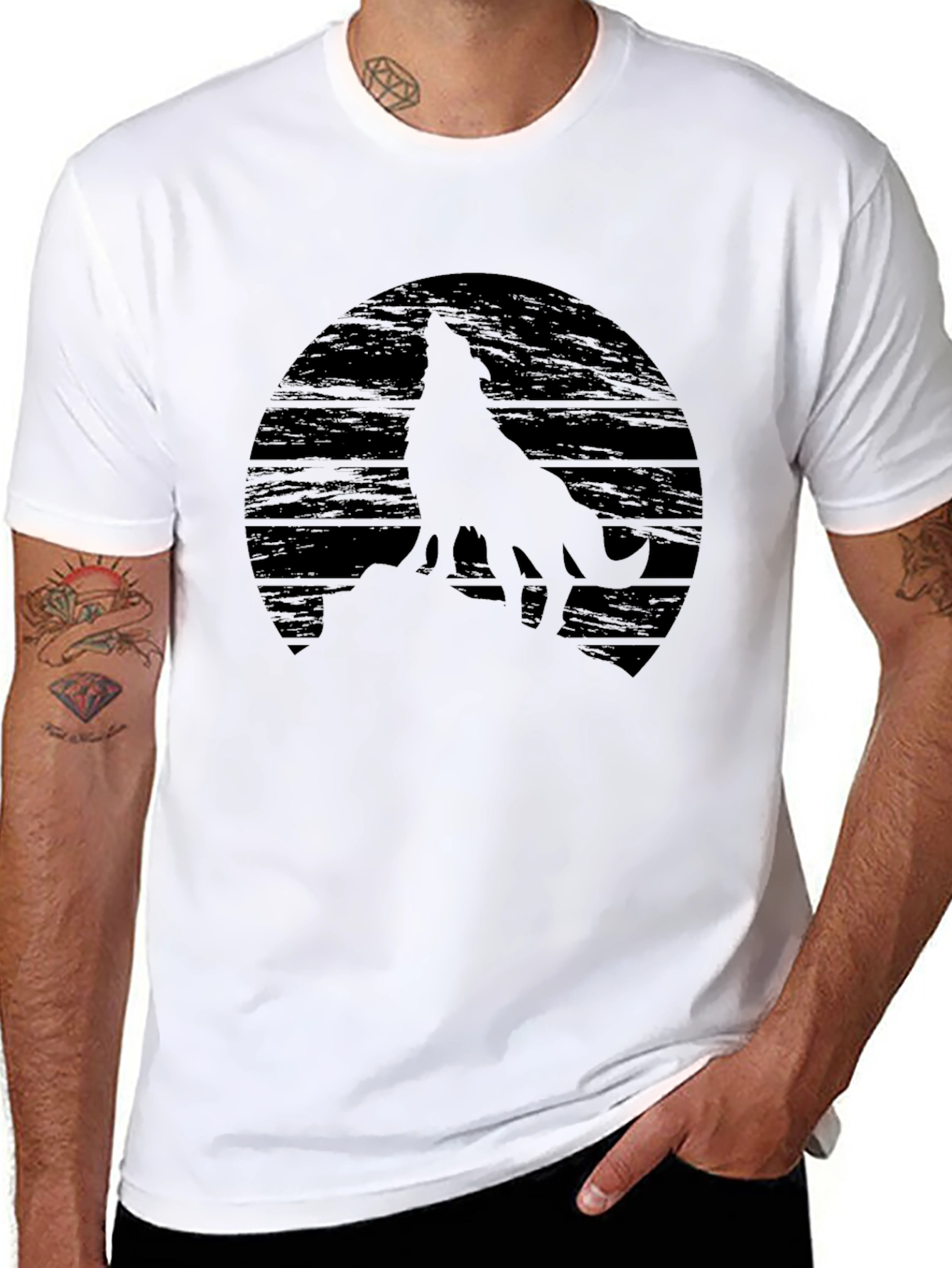Wolf Silhouette Graphic Black T-Shirt