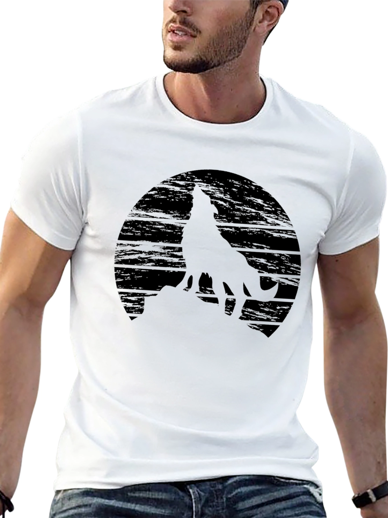 Wolf Silhouette Graphic Black T-Shirt