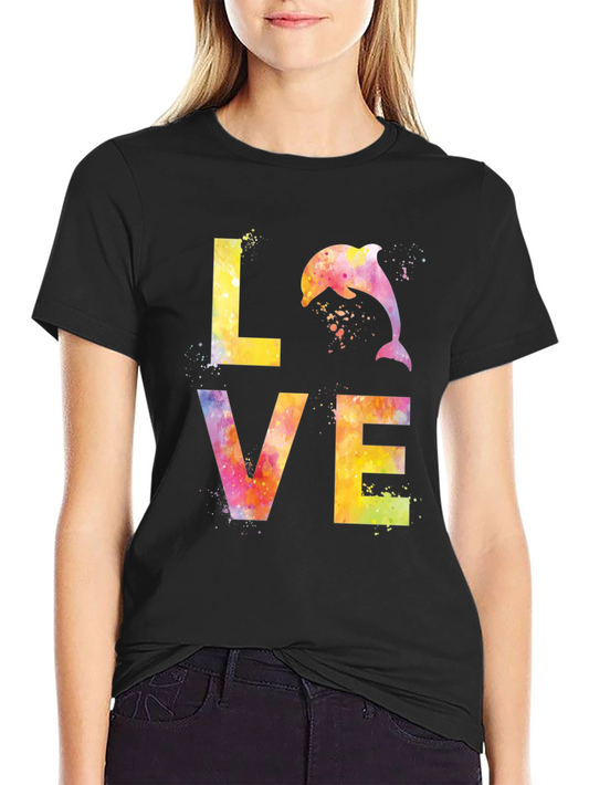 Watercolor Dolphin LOVE Graphic T-Shirt