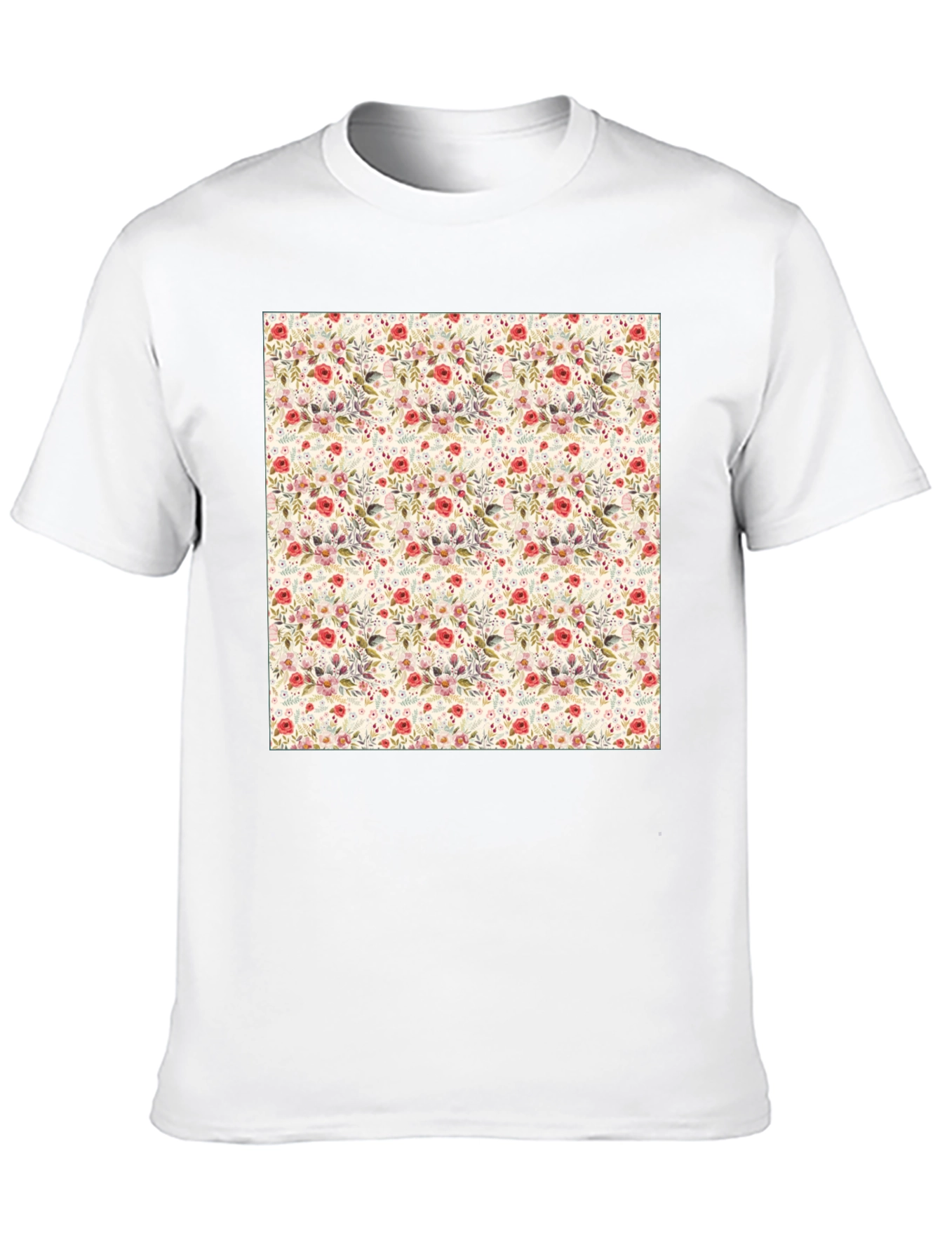 Floral Print Crew Neck Tee - Casual Style