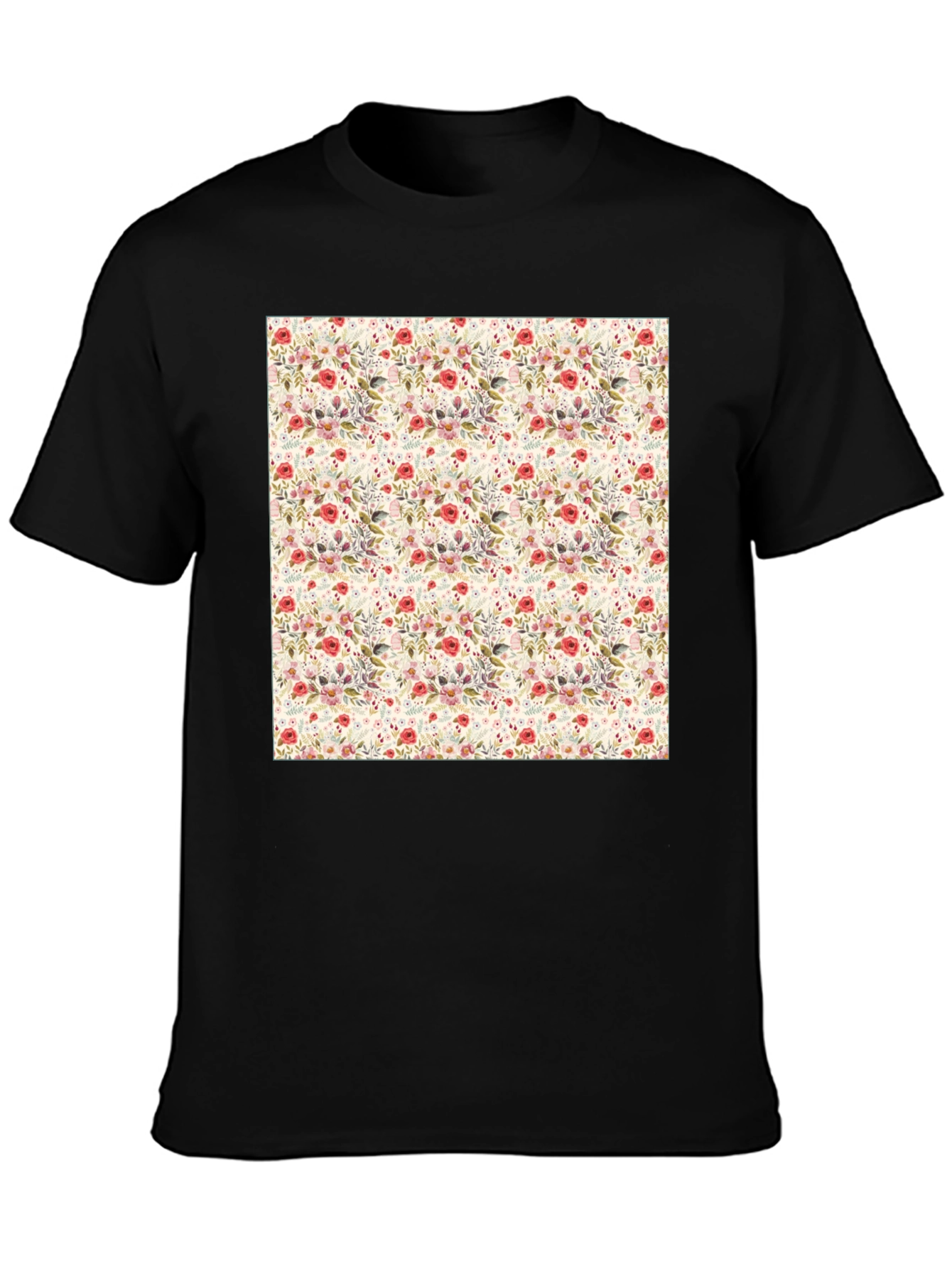 Floral Print Crew Neck Tee - Casual Style