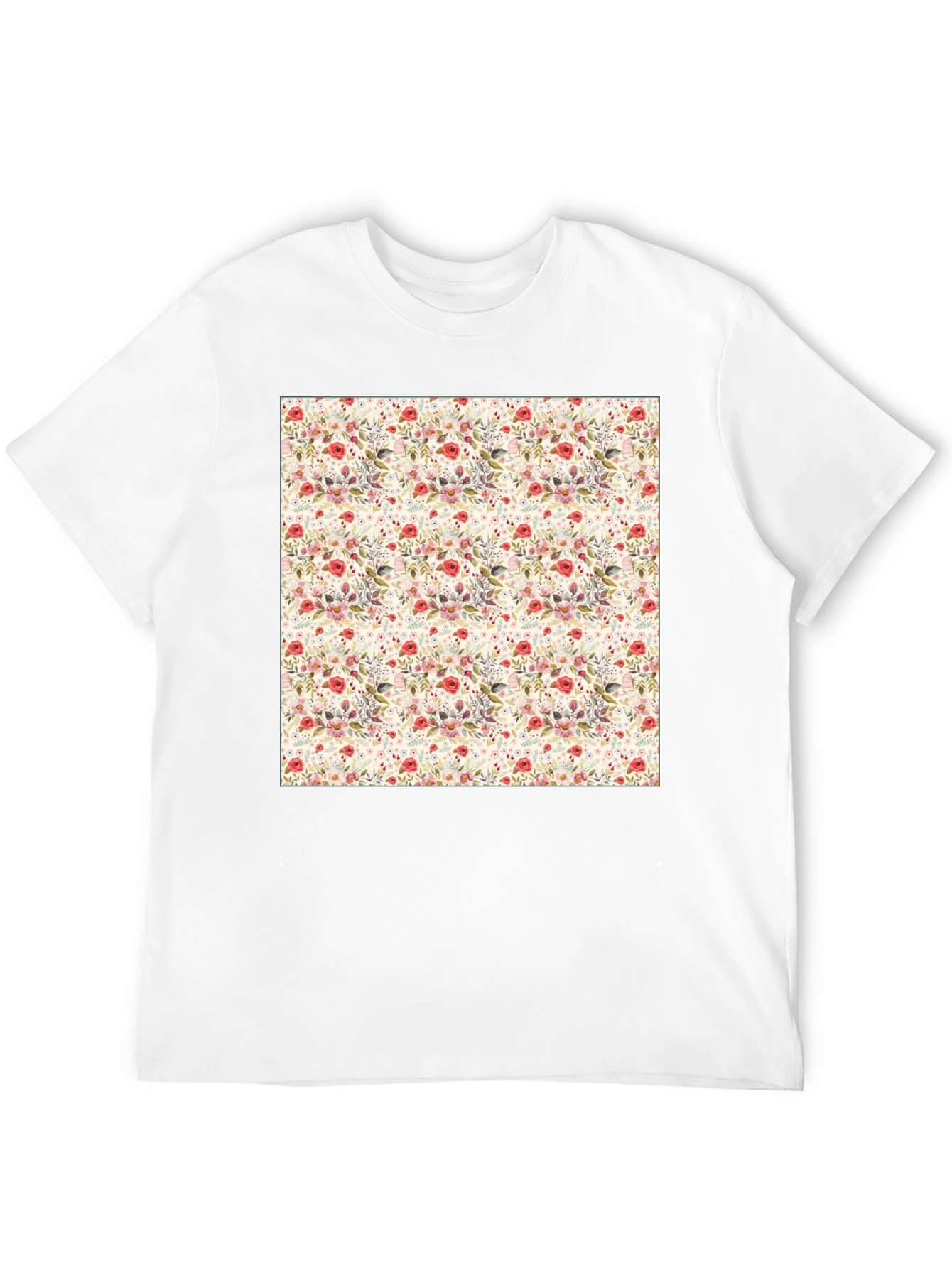 Floral Print Crew Neck Tee - Casual Style