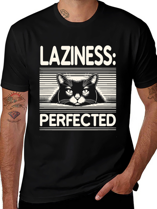 Laziness Perfected Cat Graphic Tee - Black