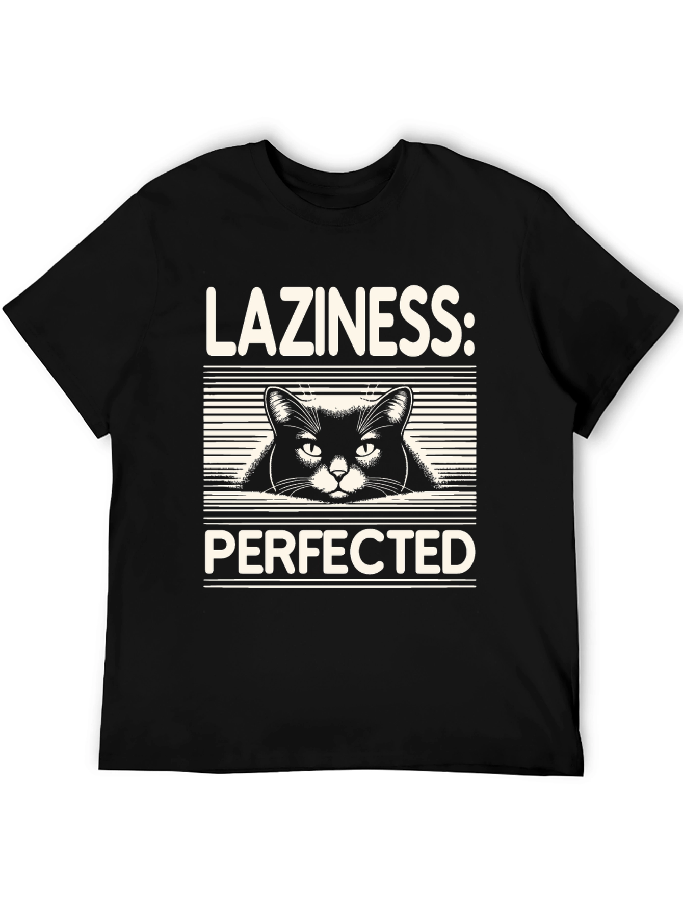 Laziness Perfected Cat Graphic Tee - Black