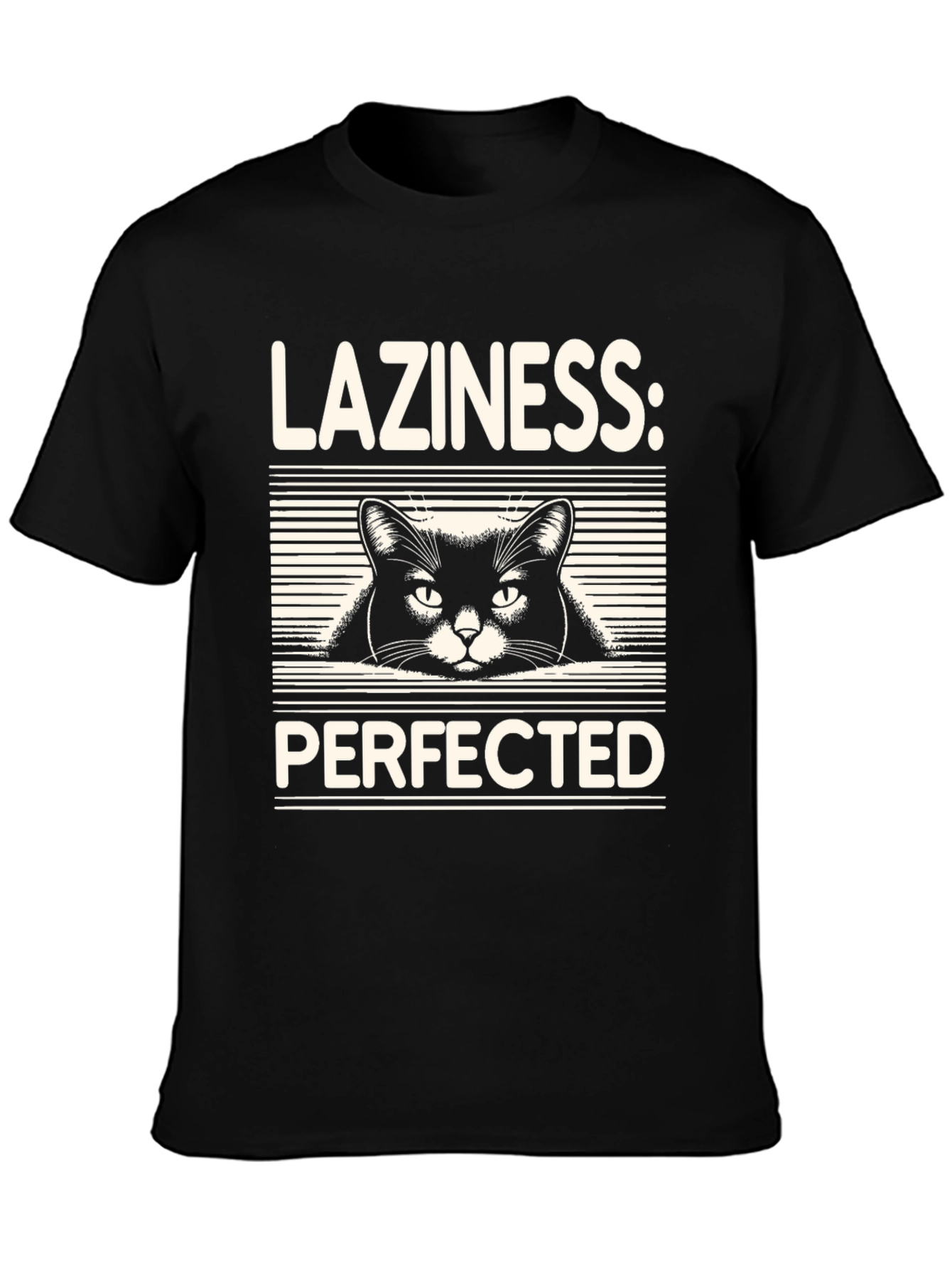 Laziness Perfected Cat Graphic Tee - Black
