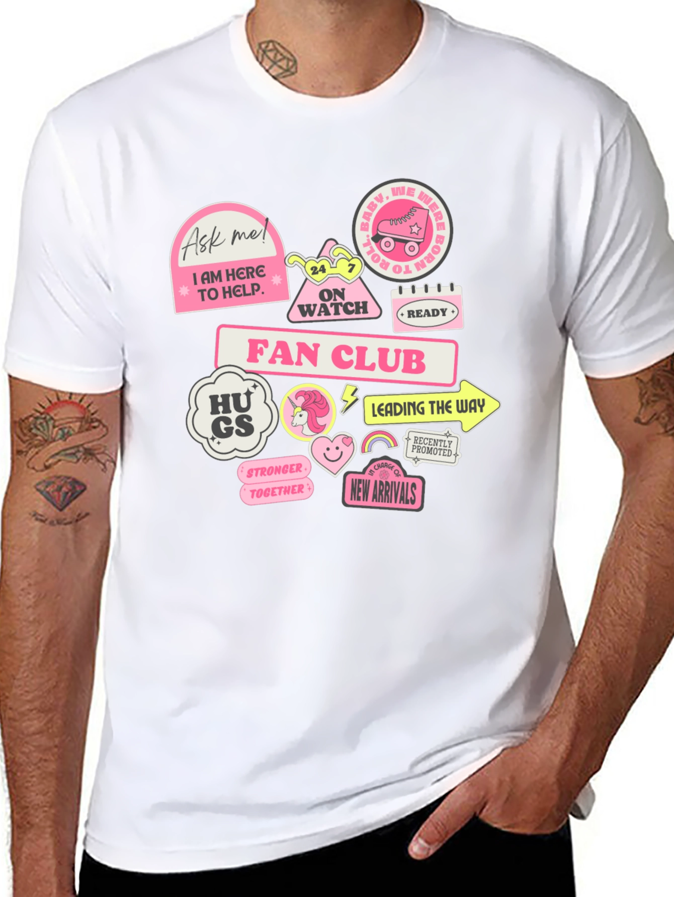 Fun Graphic T-Shirt with Pink Stickers