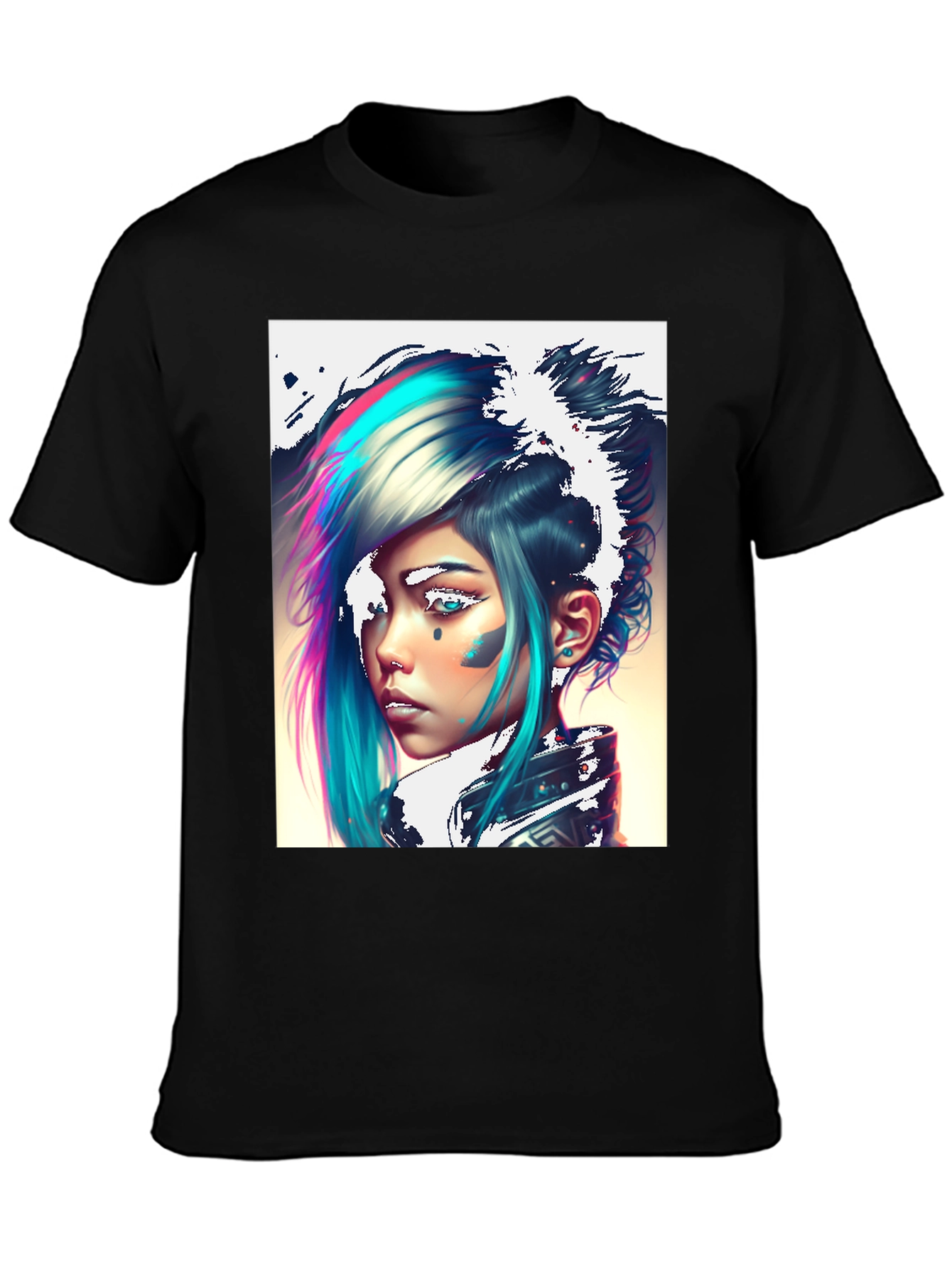 Cyberpunk Girl Graphic Tee - Black Cotton