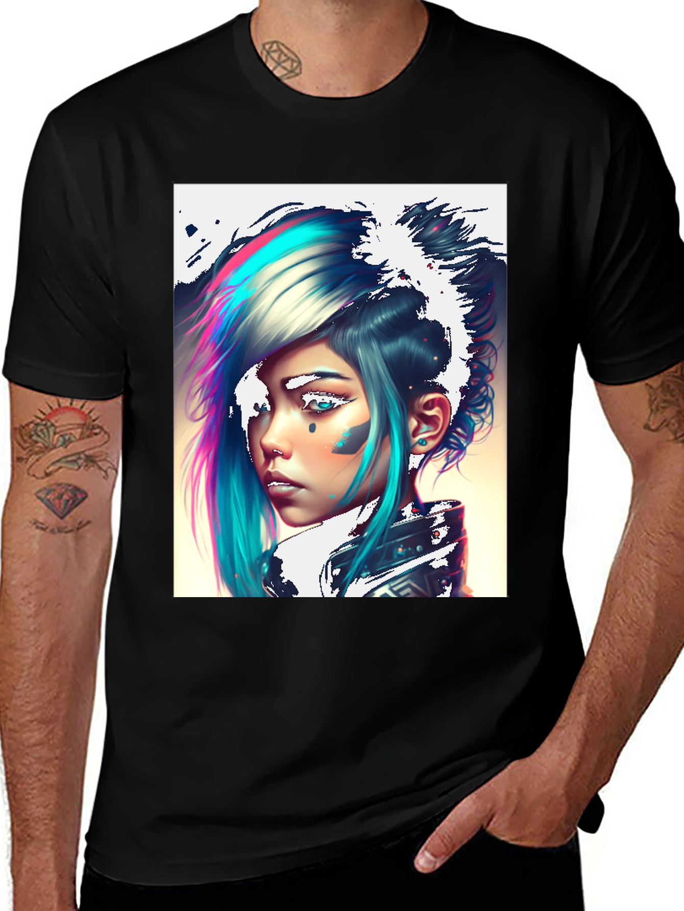 Cyberpunk Girl Graphic Tee - Black Cotton