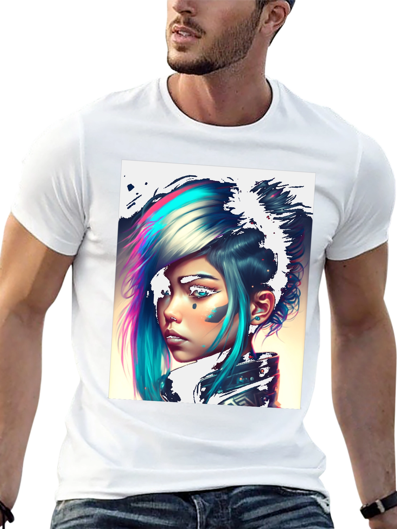 Cyberpunk Girl Graphic Tee - Black Cotton