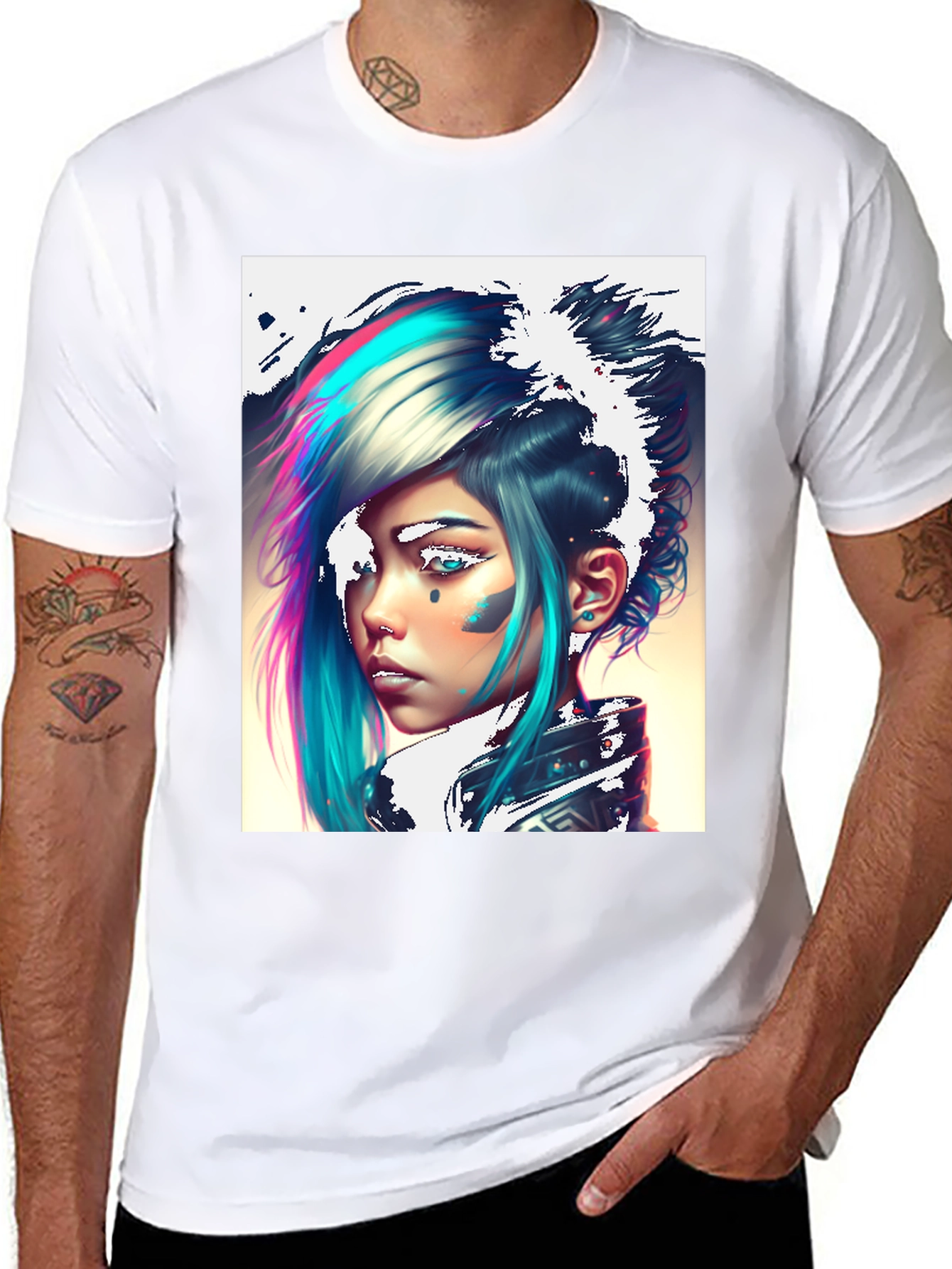 Cyberpunk Girl Graphic Tee - Black Cotton