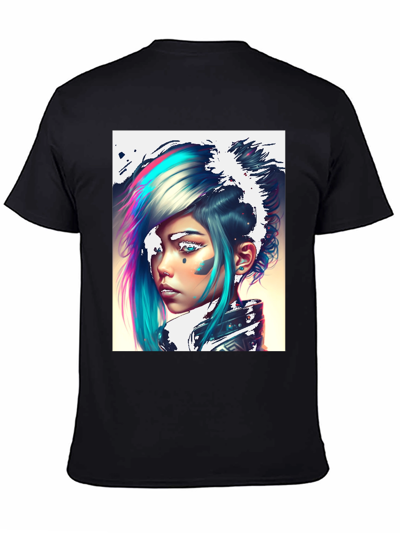Cyberpunk Girl Graphic Tee - Black Cotton