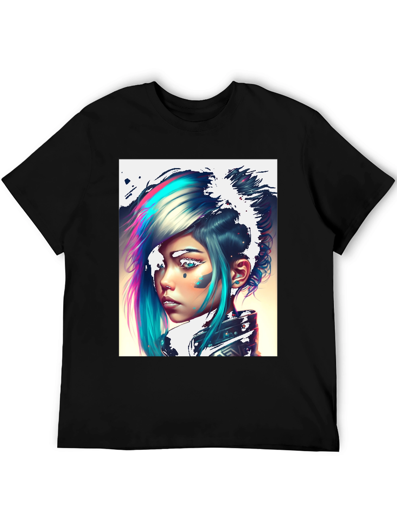 Cyberpunk Girl Graphic Tee - Black Cotton