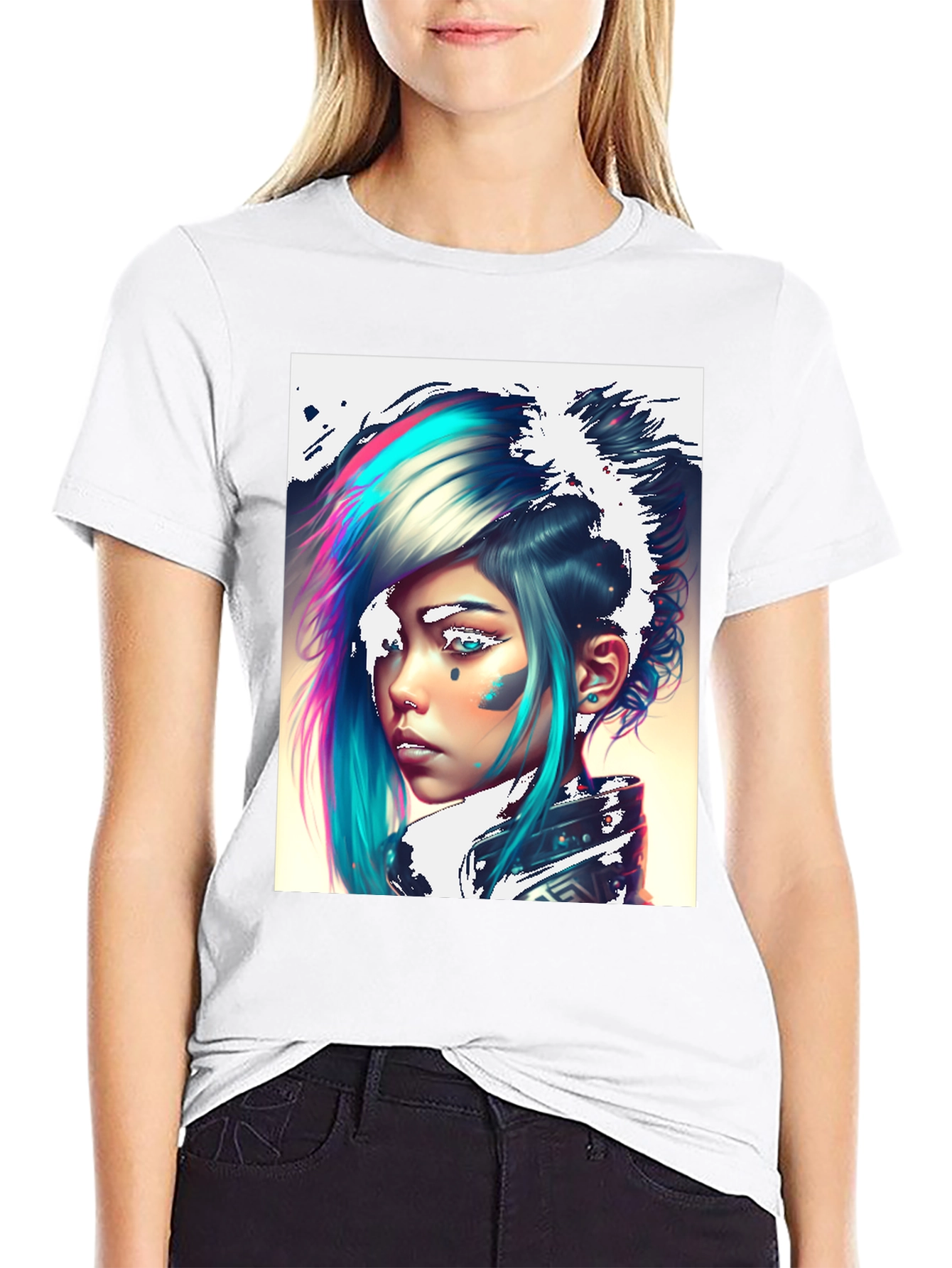 Cyberpunk Girl Graphic Tee - Black Cotton