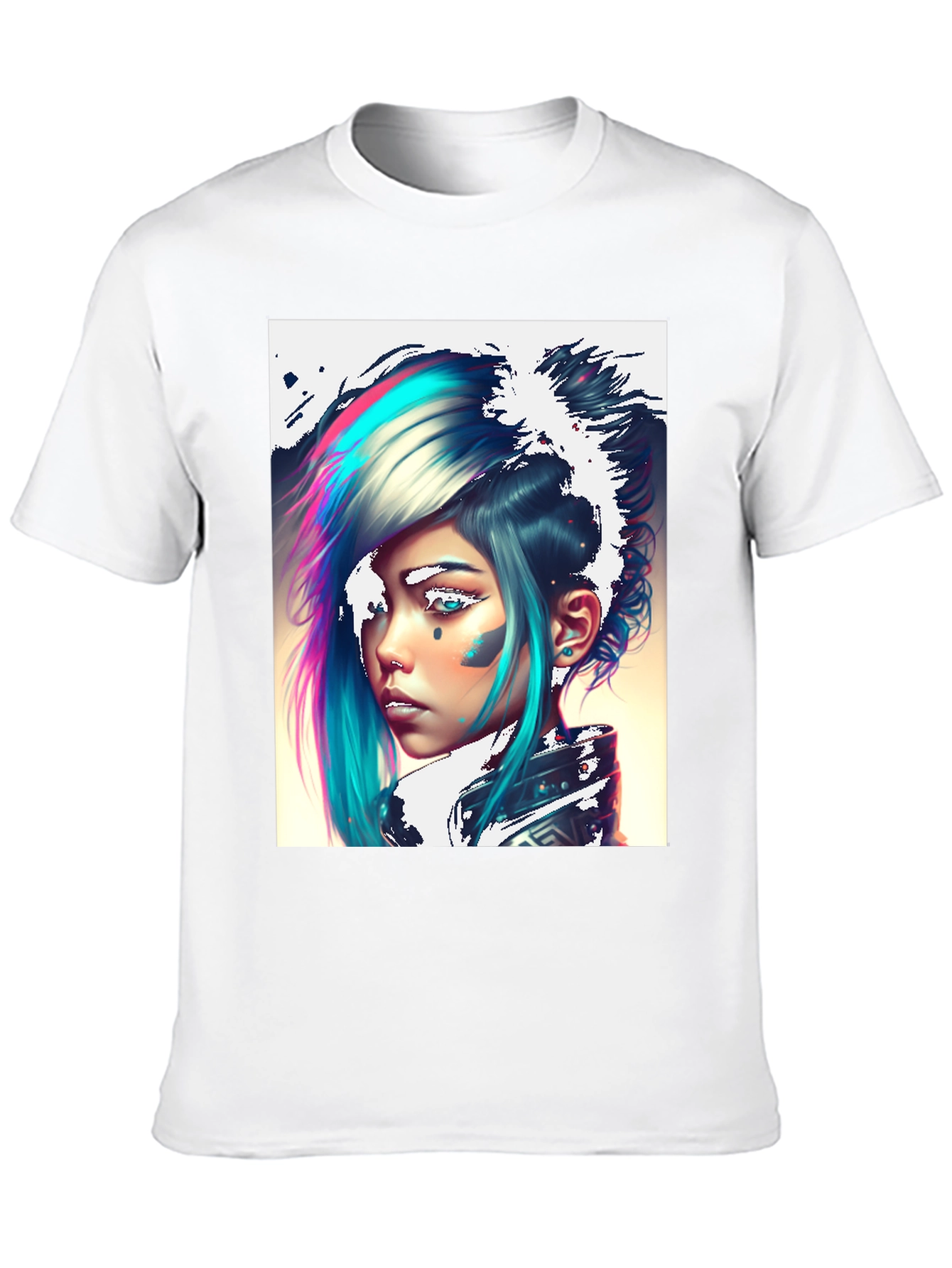 Cyberpunk Girl Graphic Tee - Black Cotton