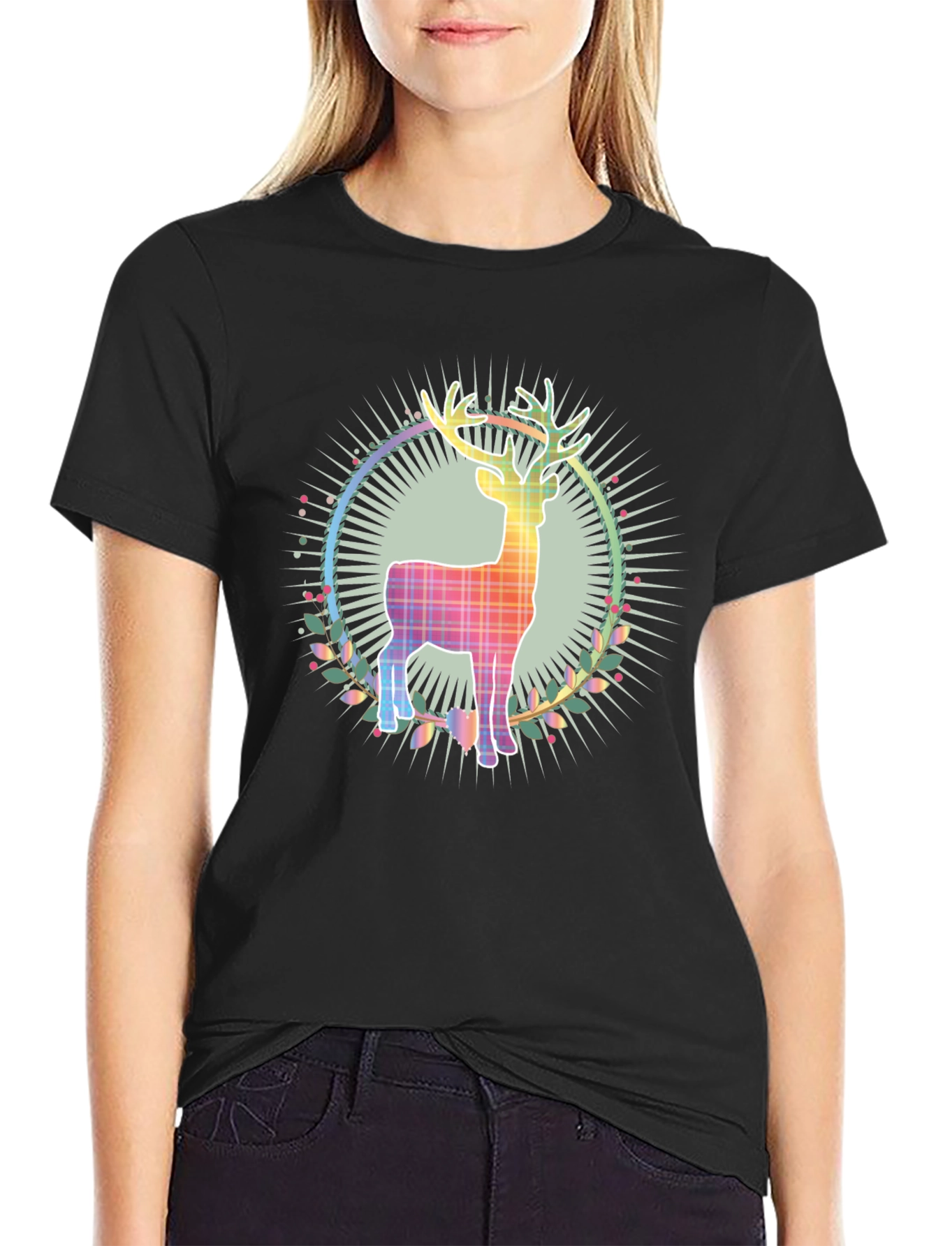 Festive Reindeer Graphic Tee - Holiday Style