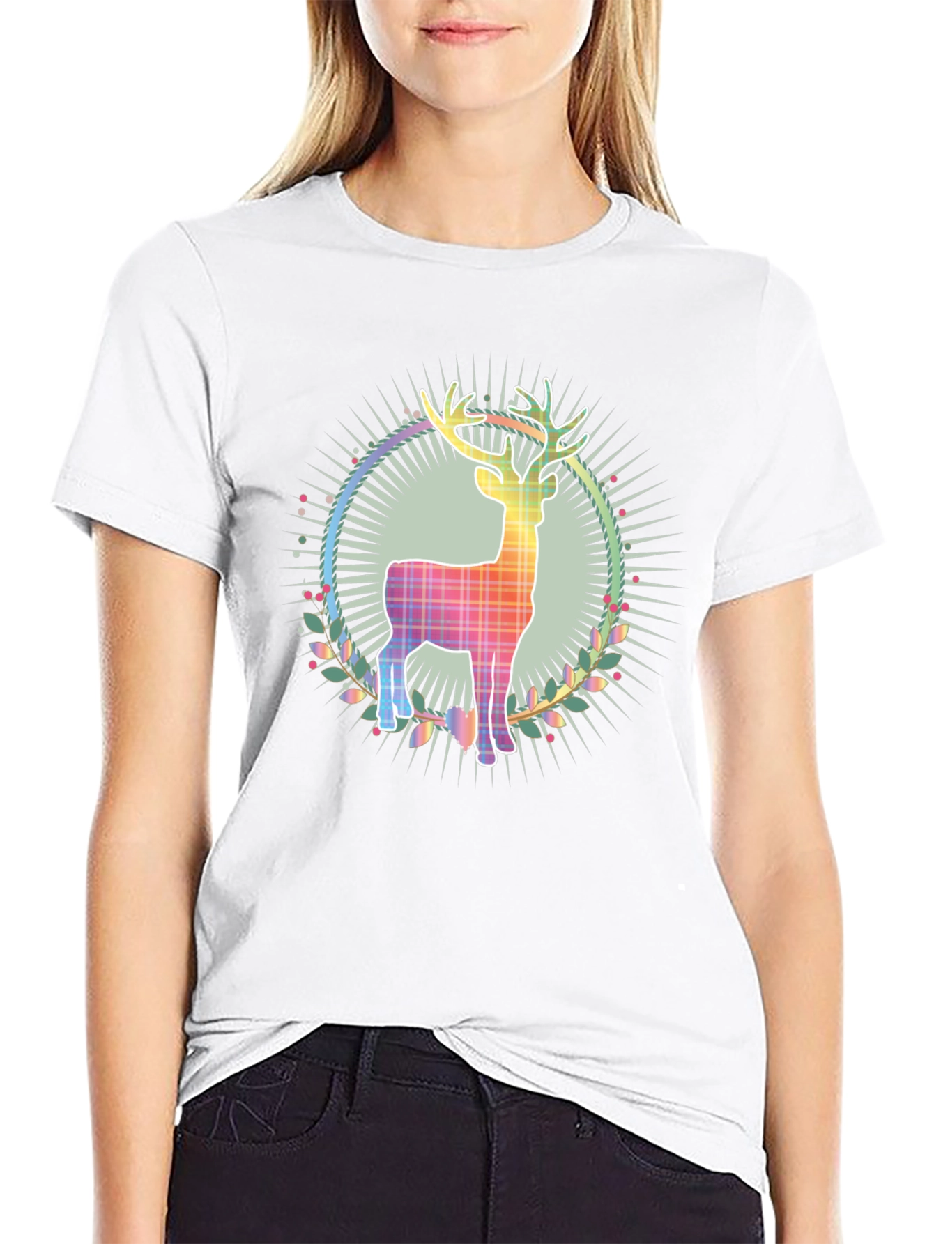 Festive Reindeer Graphic Tee - Holiday Style