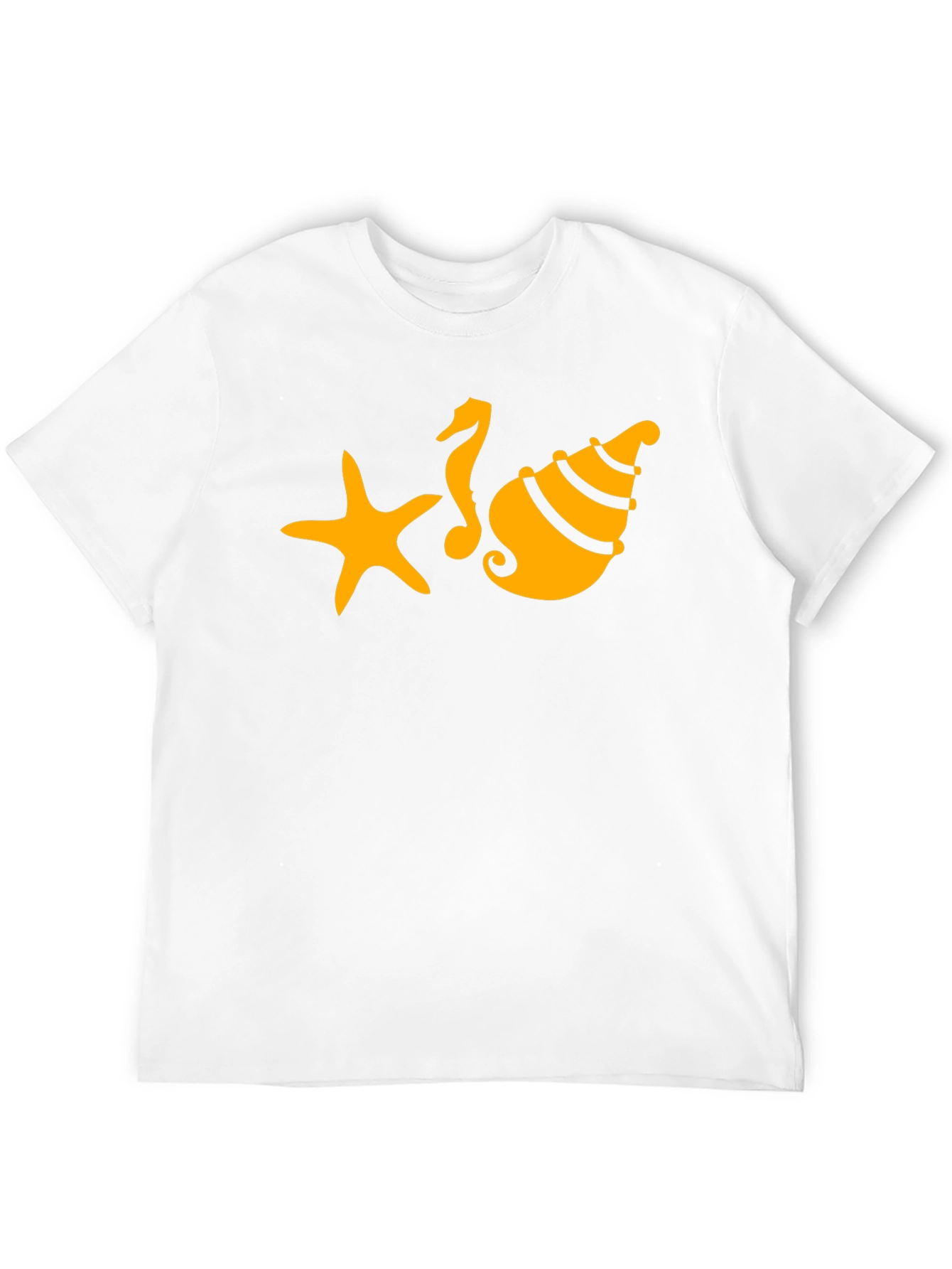Black T-Shirt with Starfish Seahorse and Shell Design