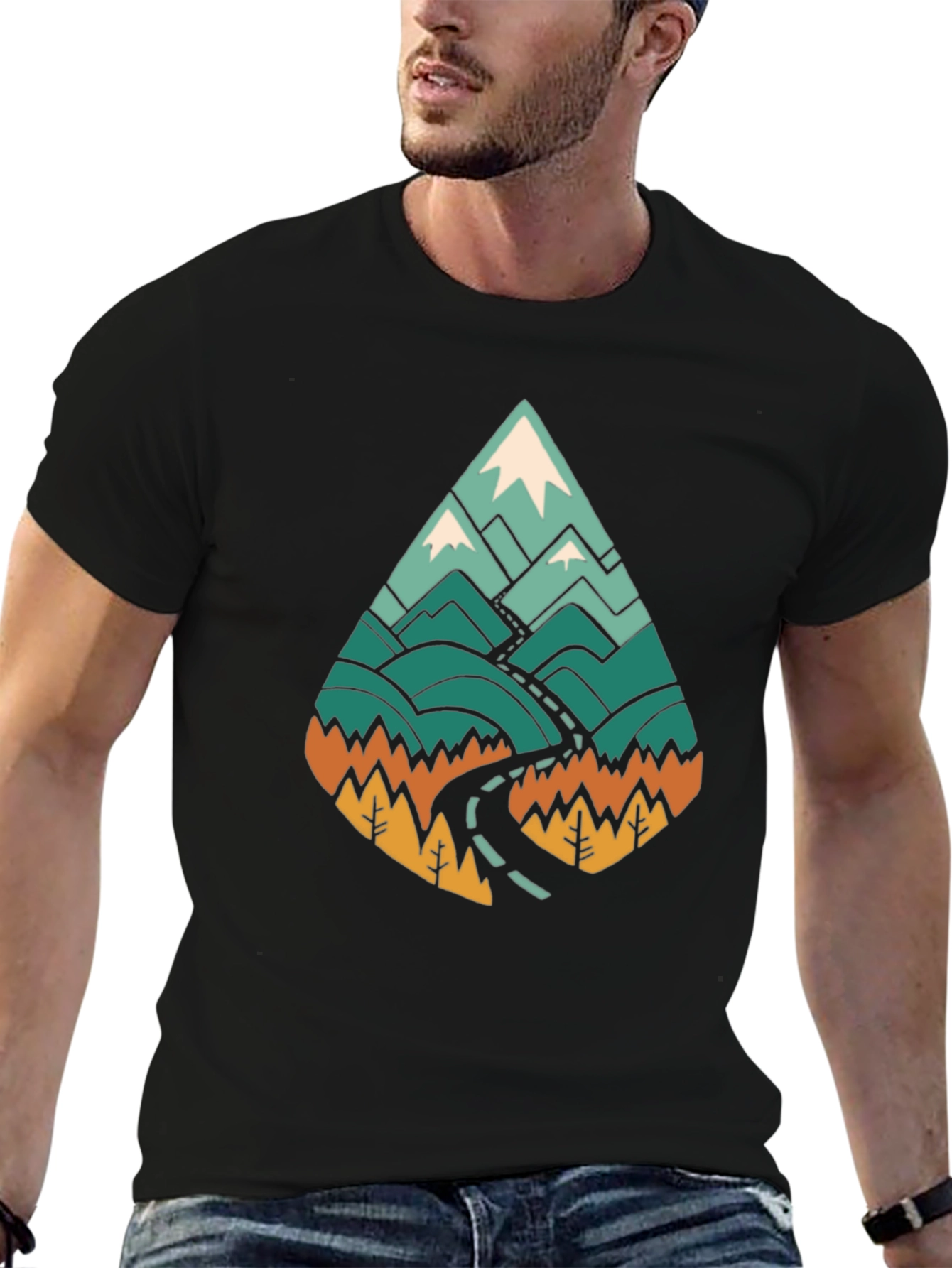 Mountain Road Trip Graphic T-Shirt - Black