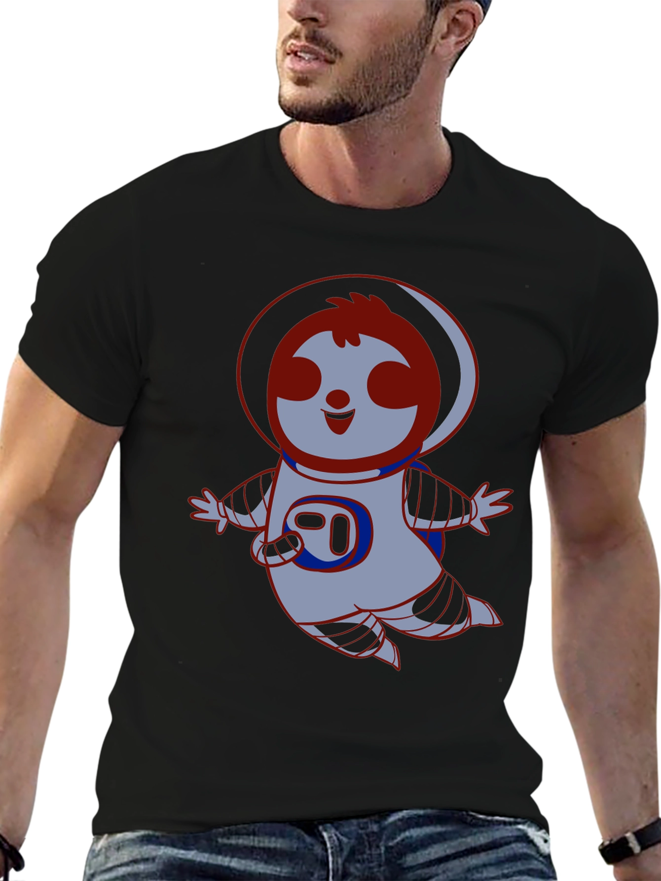 Sloth Astronaut Black T-Shirt