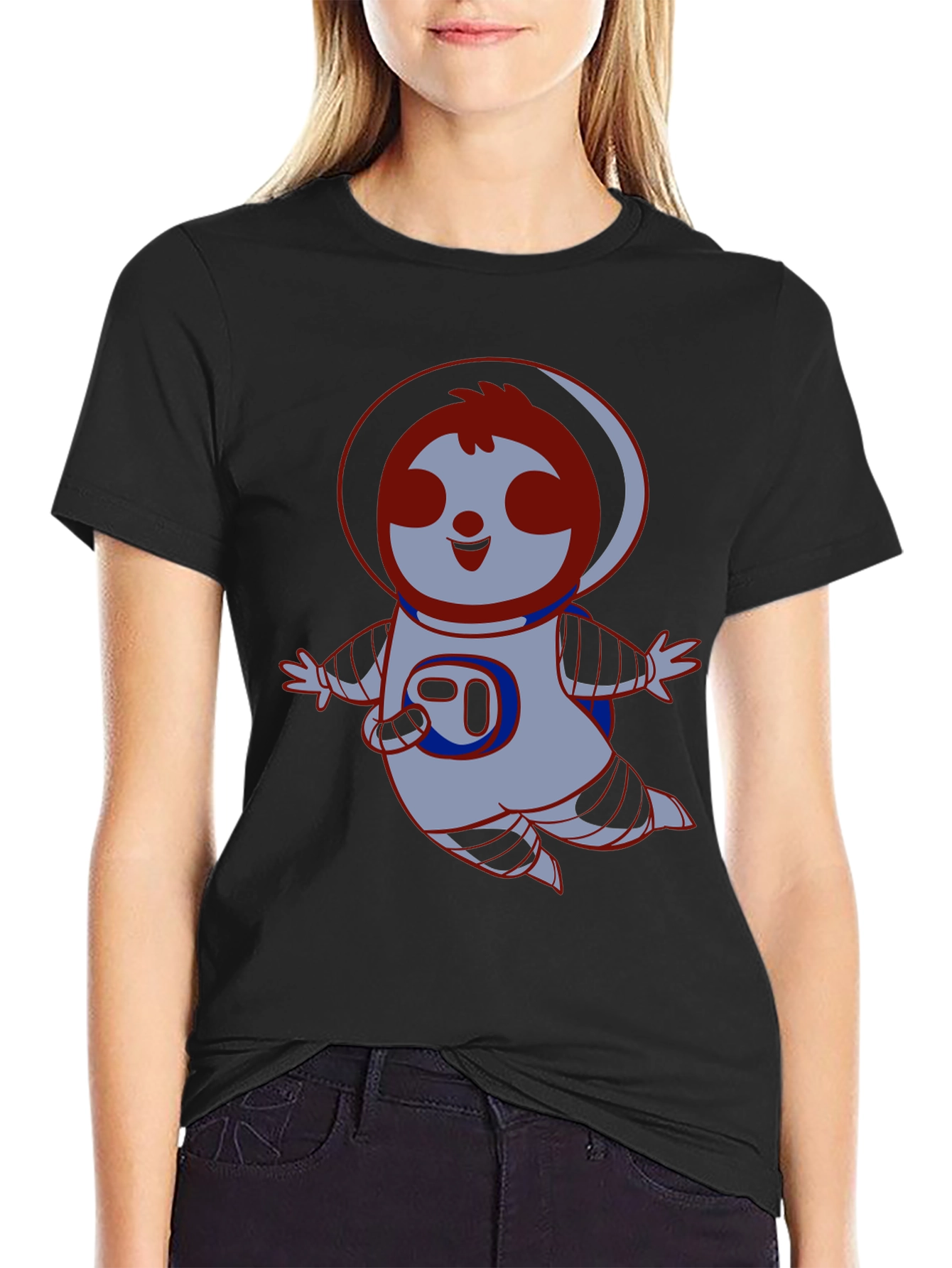 Sloth Astronaut Black T-Shirt