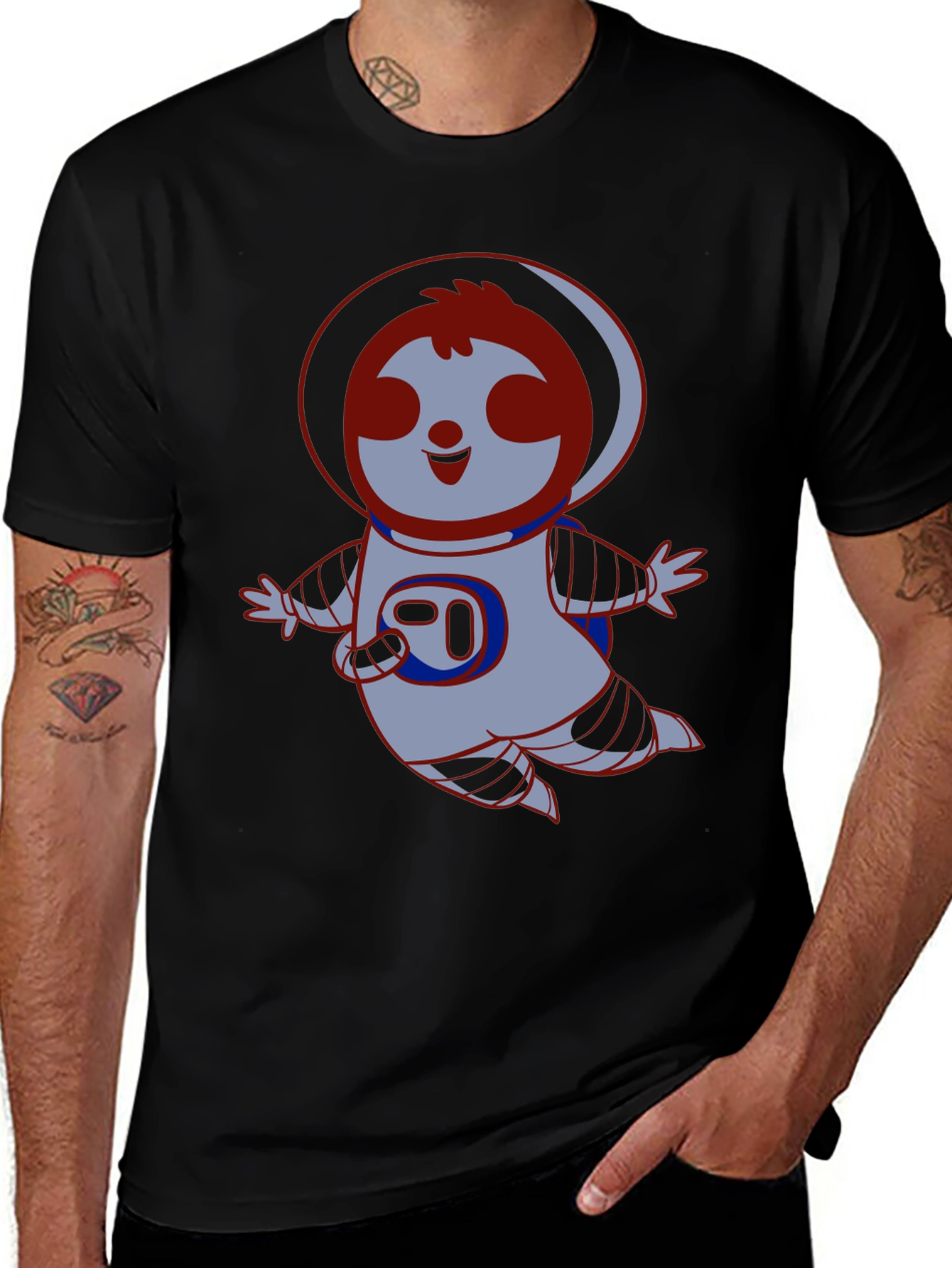 Sloth Astronaut Black T-Shirt