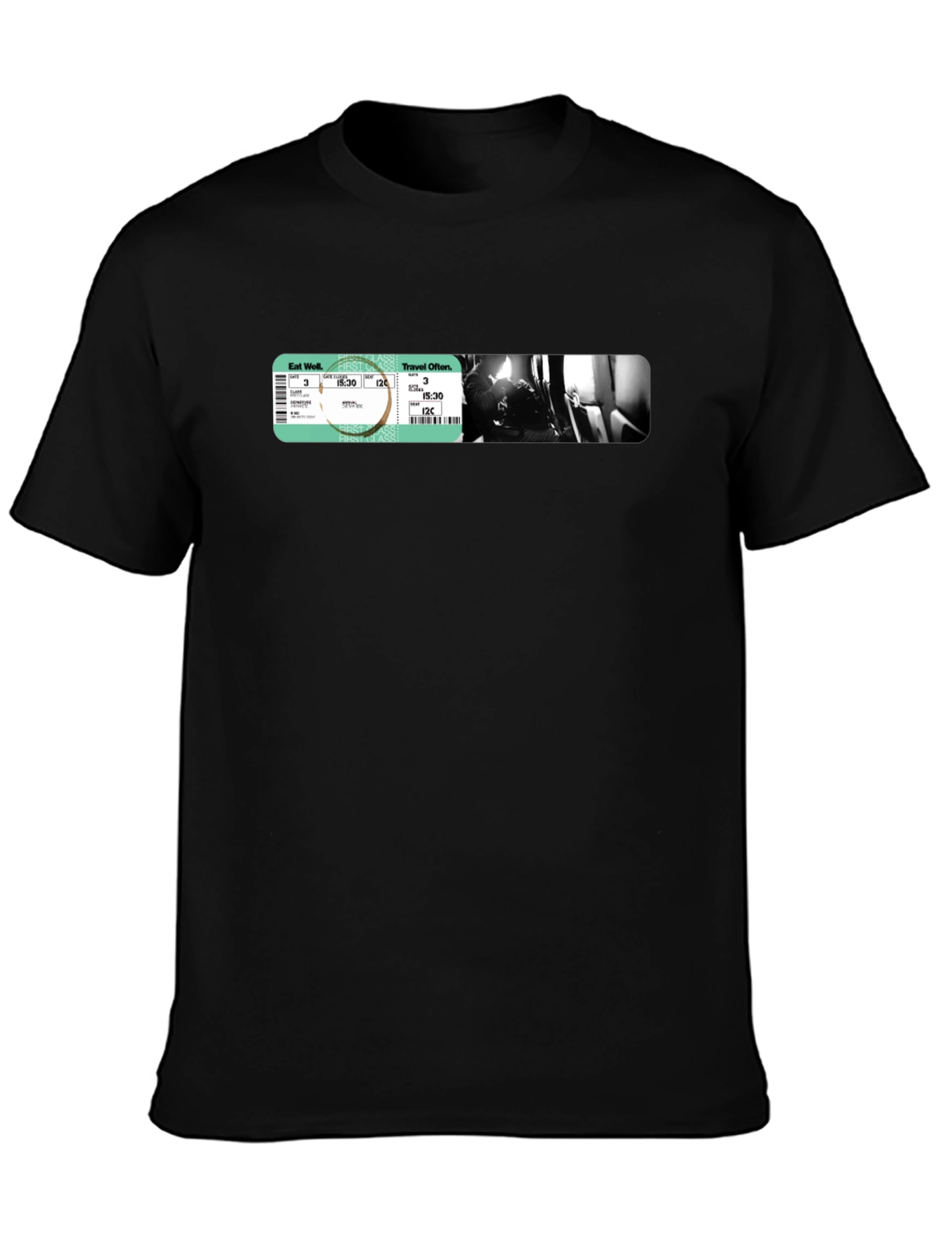 Black Travel Ticket Graphic T-Shirt