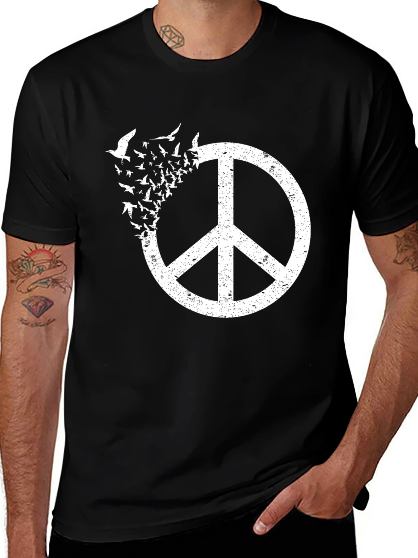 Peace Sign Bird T-Shirt - Black