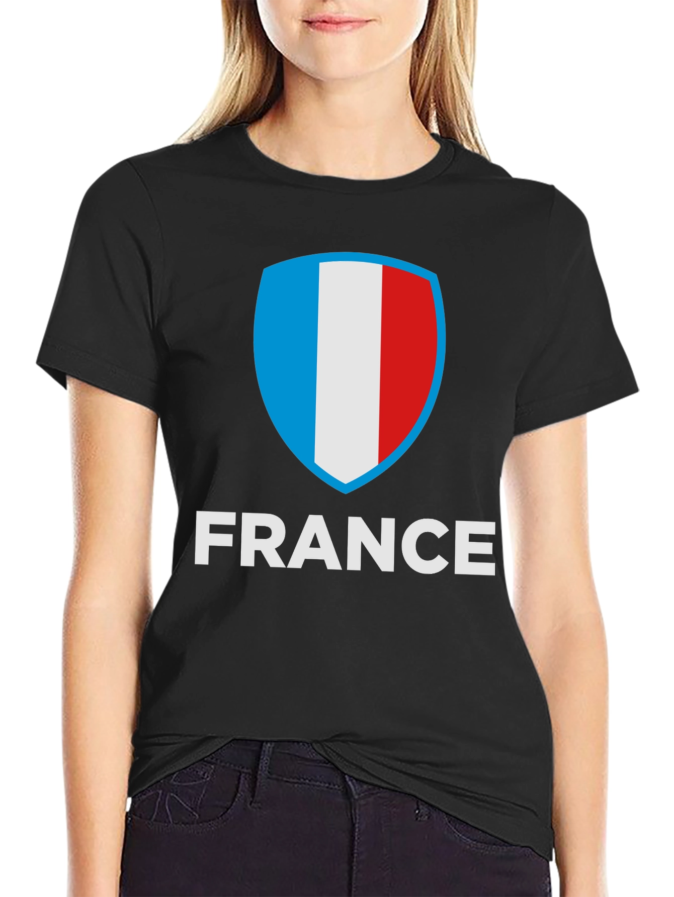 France Flag Shield Graphic Tee - Black Cotton Shirt