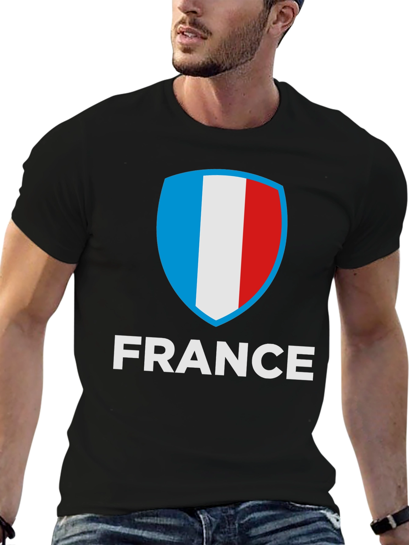 France Flag Shield Graphic Tee - Black Cotton Shirt