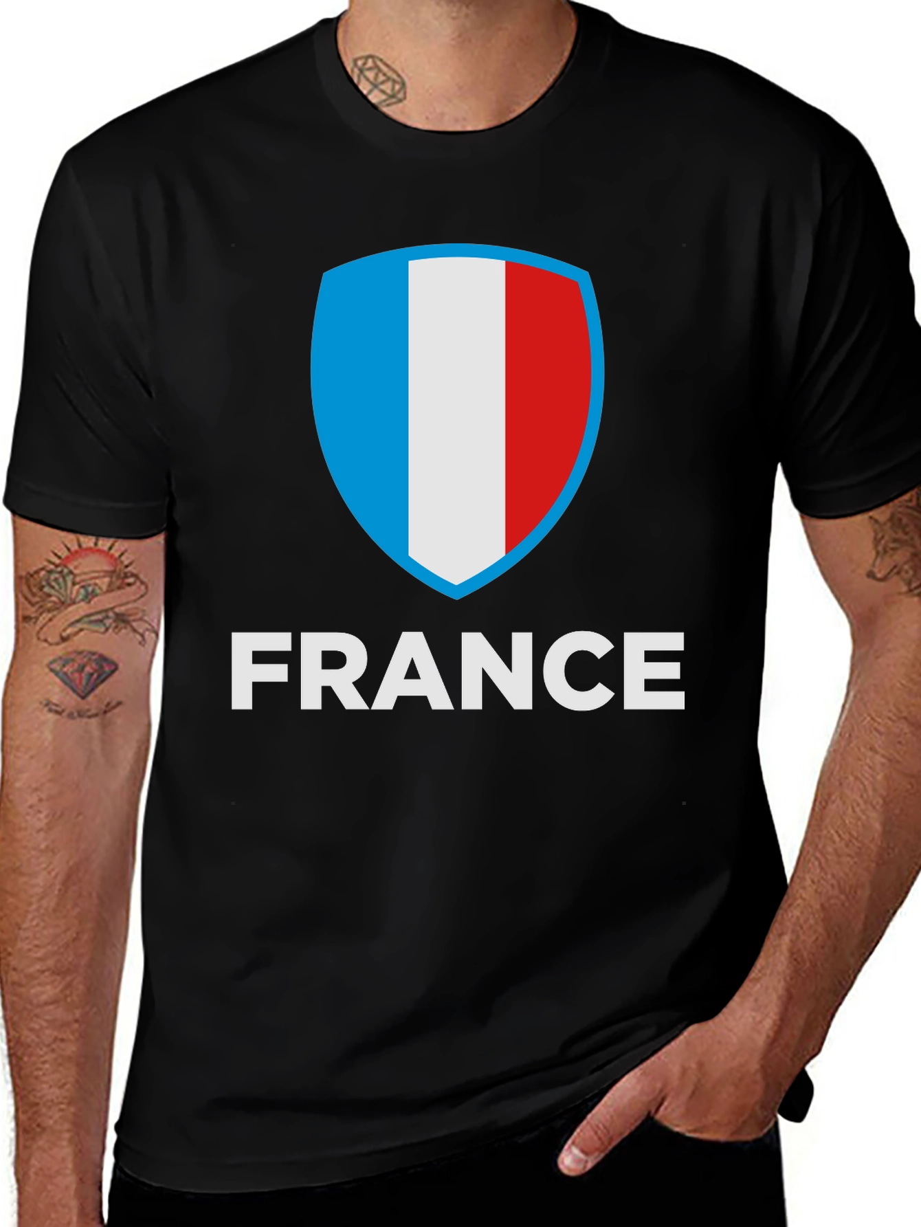 France Flag Shield Graphic Tee - Black Cotton Shirt