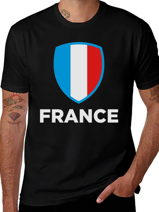 France Flag Shield Graphic Tee - Black Cotton Shirt